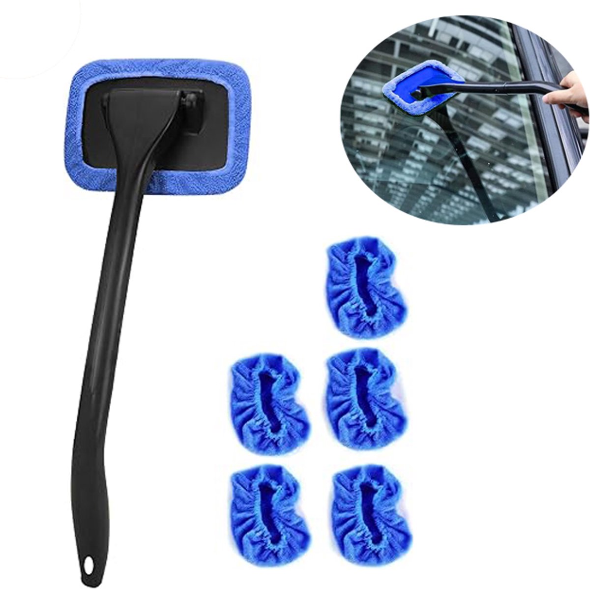 7-delige Autoborstel voor het schoonmaken - Glasreinigingsborstel - Glasreinigingsgereedschap - Gereedschap voor het reinigen van autoruiten - Met vervangbare verpakking - 37 × 12.5 cm - Geschikt voor het reinigen van glas, enz - Blauw