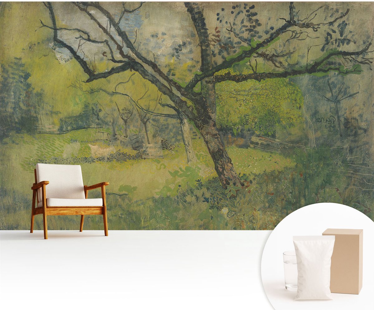Wallfluent Fotobehang - Groente Vliesbehang - 416x254 cm - Groen Landschap Fotobehang Vlies - Woonkamer behang Bloemen En Planten - Muurschildering - Hal behang