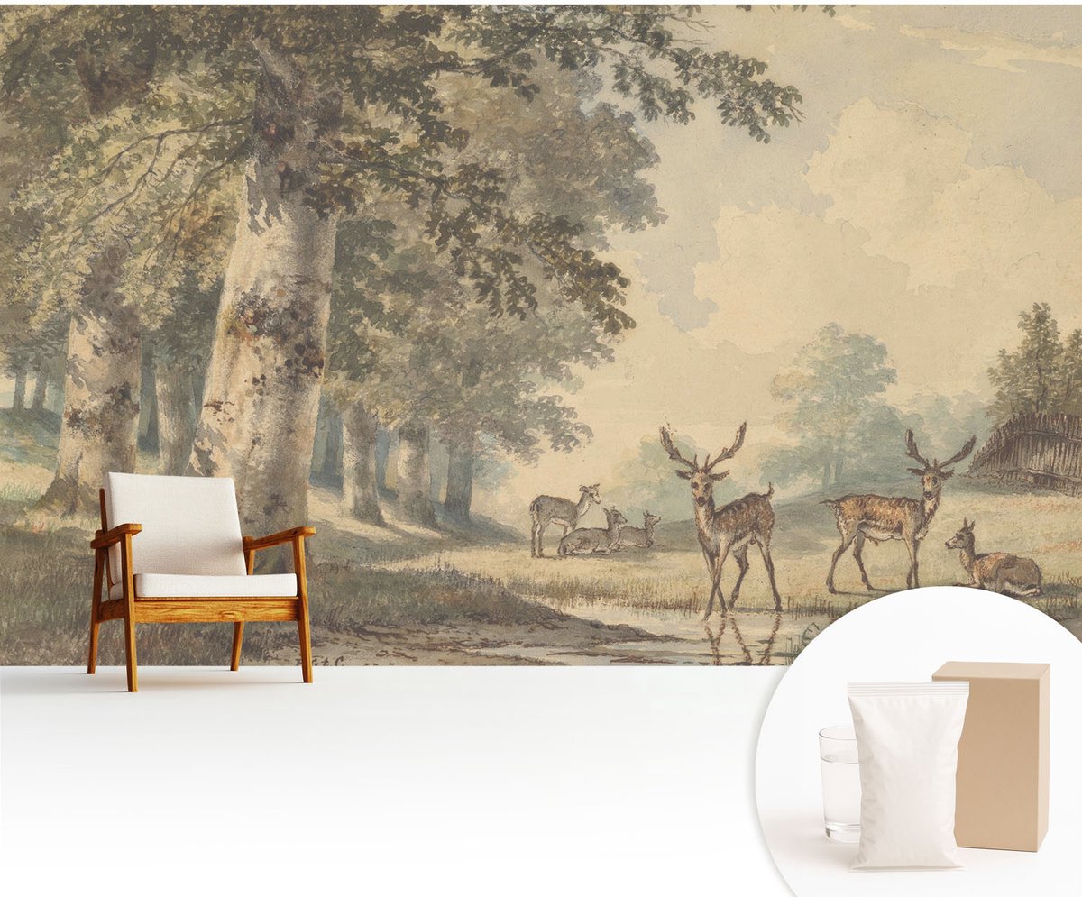 Wallfluent Fotobehang - Beige Vliesbehang - 416x254 cm - Bosvrede Muurschildering - Gang behang Landschappen - Fotobehang Vlies - Slaapkamer behang