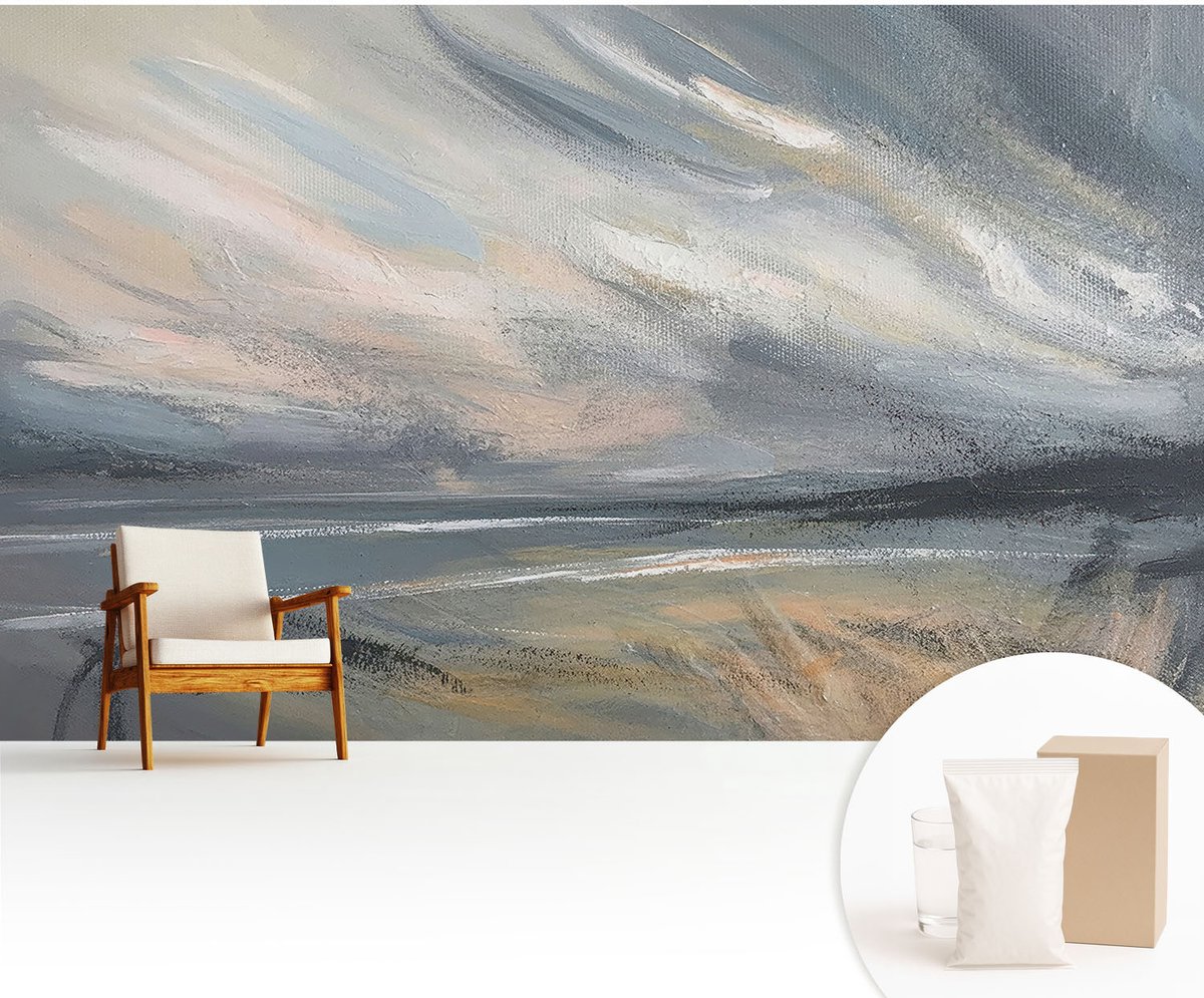 Wallfluent Fotobehang - Grijs Vliesbehang - 416x254 cm - Ochtendrust Fotobehang Vlies - Hal behang Landschappen - Muurschildering - Hal behang