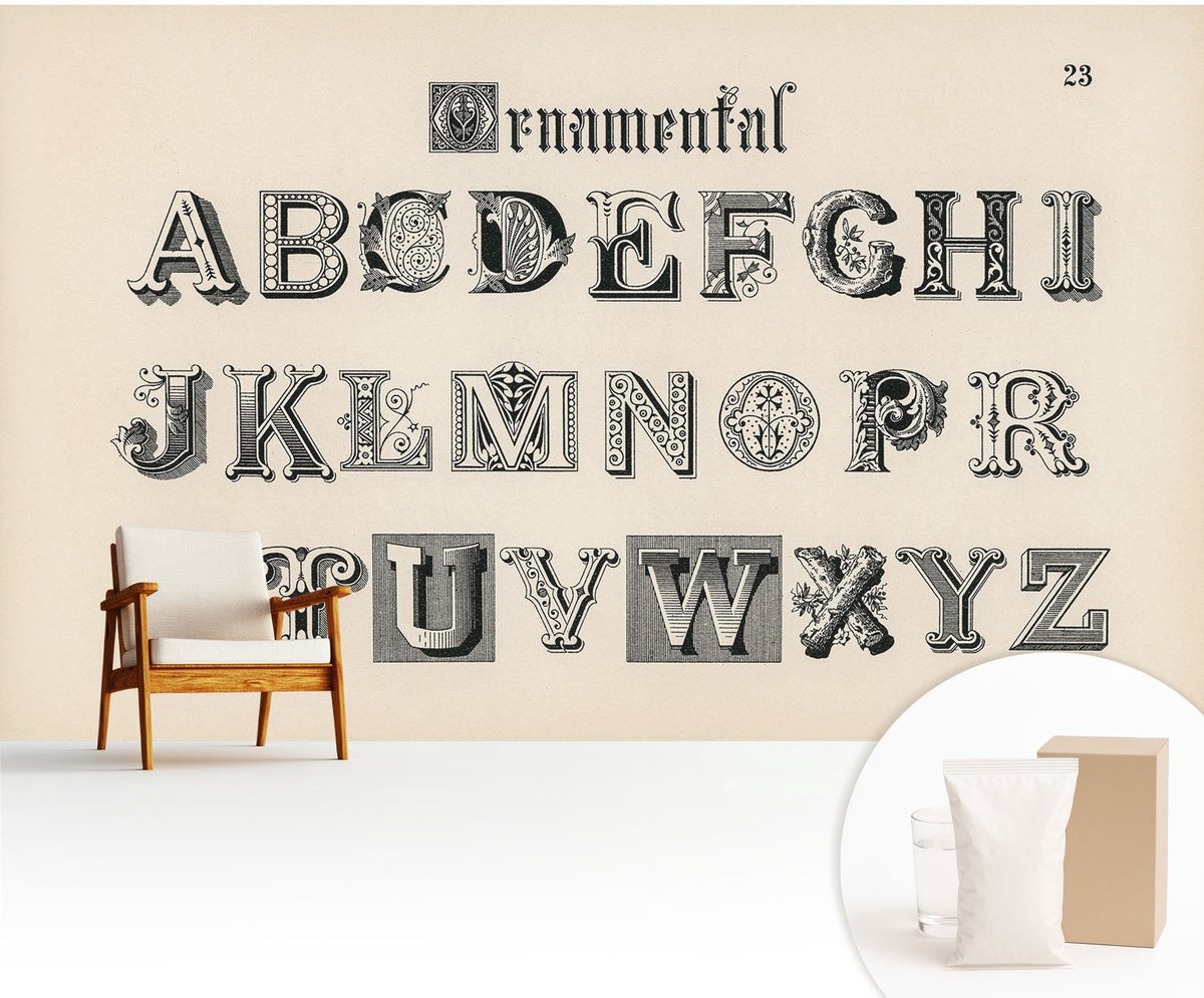 Wallfluent Fotobehang - Grijs Vliesbehang - 416x254 cm - Decoratieve Letters Muurschildering - Slaapkamer behang Teksten - Fotobehang Vlies - Slaapkamer behang