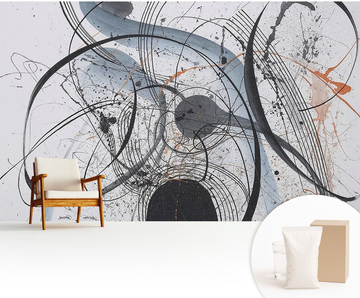 Wallfluent Fotobehang - Wit Vliesbehang - 416x254 cm - Expressieve Abstractie Muurschildering - Gang behang Abstractie - Fotobehang Vlies - Slaapkamer behang
