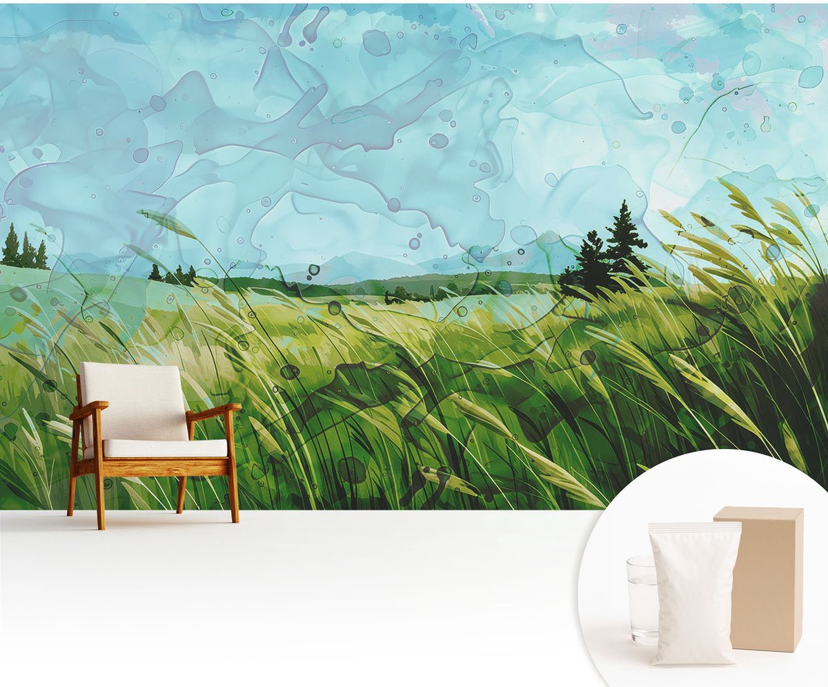 Wallfluent Fotobehang - Groente Vliesbehang - 416x254 cm - Groene Landschappen Muurschildering - Slaapkamer behang Landschappen - Fotobehang Vlies - Gang behang