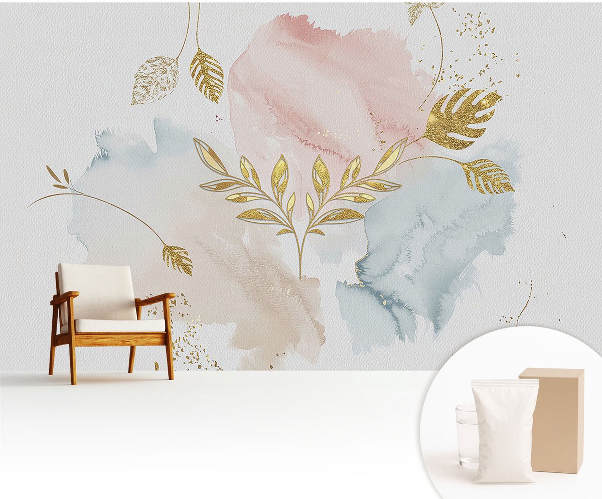 Wallfluent Fotobehang - Wit Vliesbehang - 416x254 cm - Botanische Charme Fotobehang Vlies - Hal behang Deel - Muurschildering - Woonkamer behang
