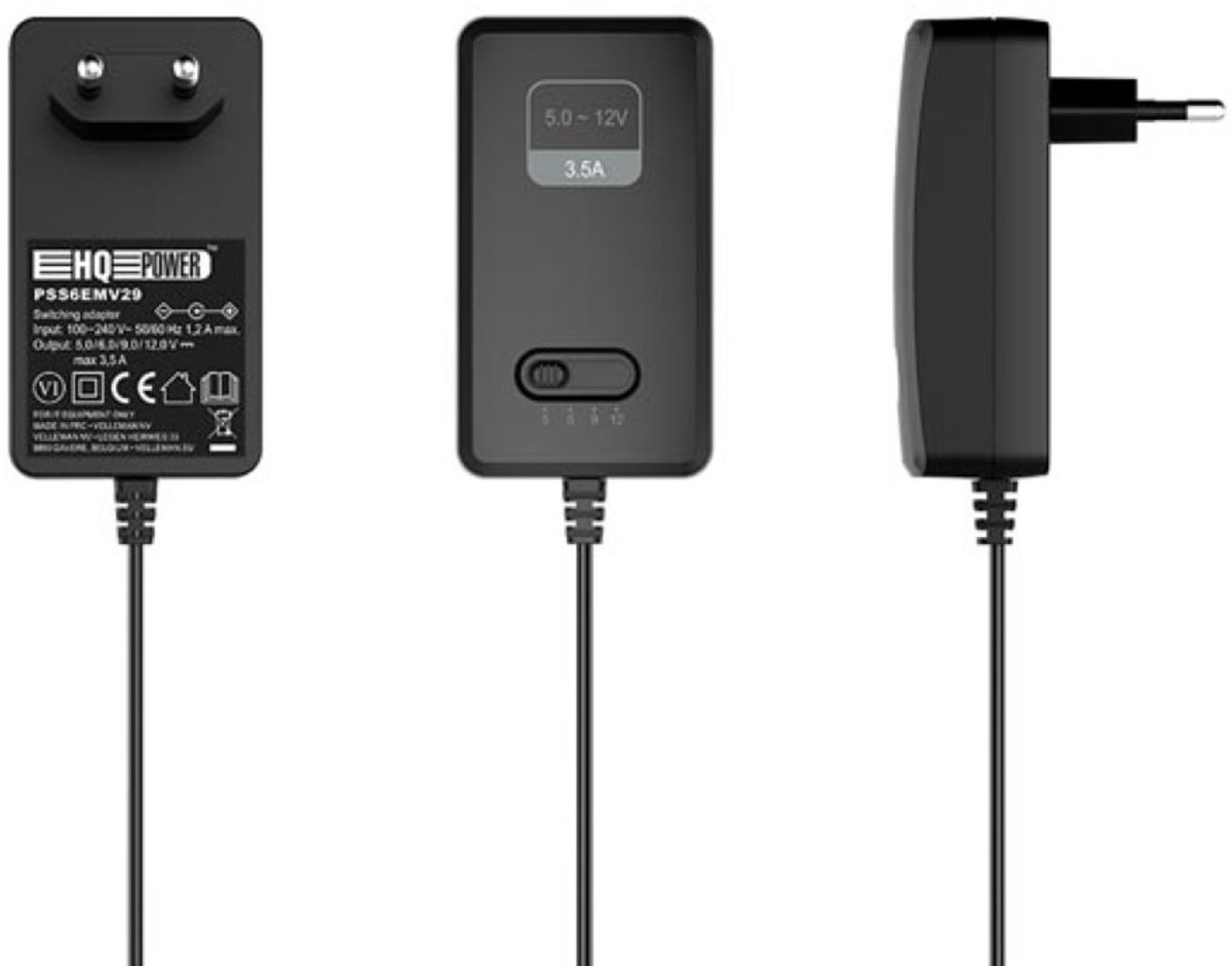 HQ-Power COMPACTE SCHAKELENDE VOEDING MET INSTELBARE UITGANG - 5 TOT 12 VDC - 42 W - 3.5 A max.