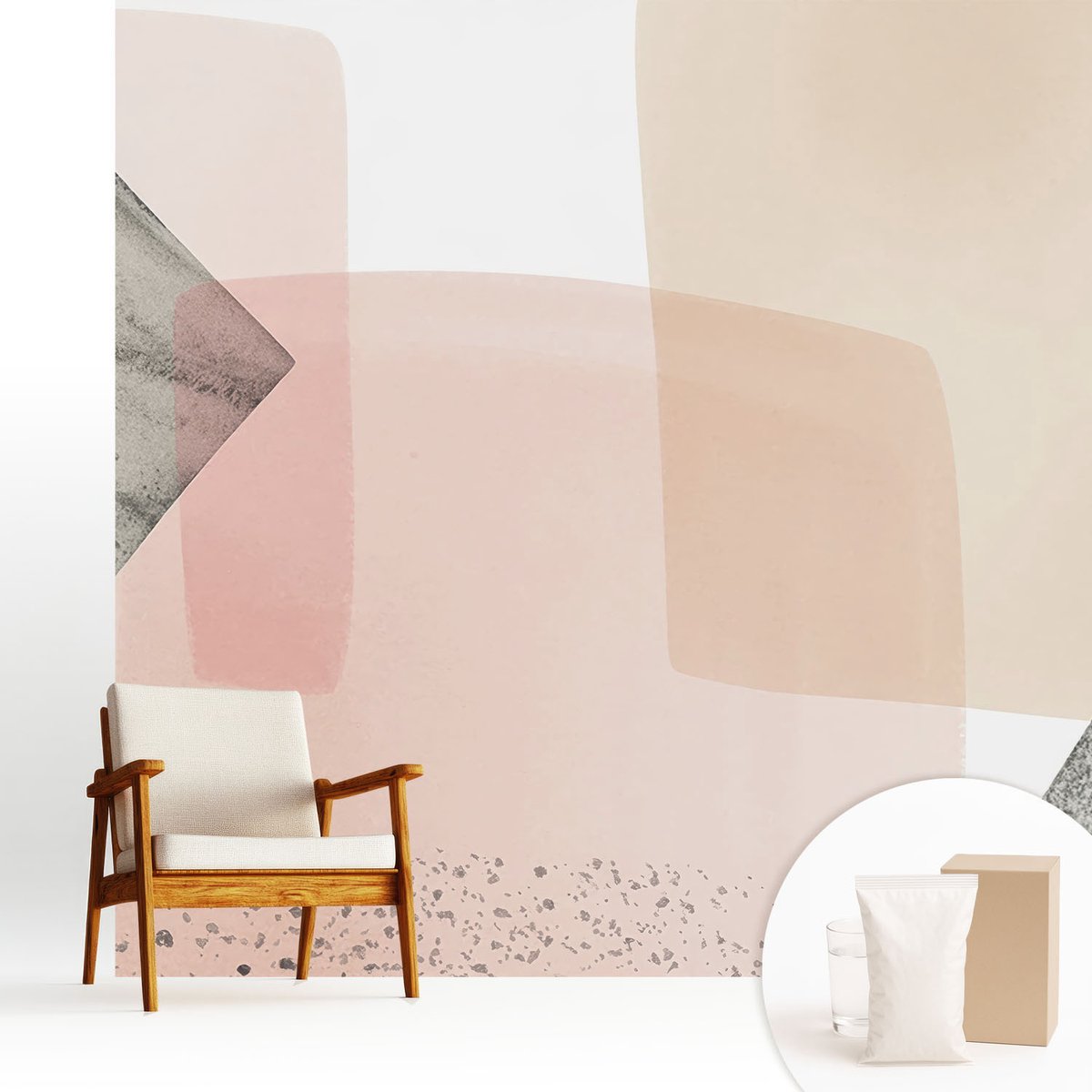 Wallfluent Fotobehang - Beige Vliesbehang - 250x250 cm - Fijne Figuren Fotobehang Vlies - Hal behang Abstractie - Muurschildering - Woonkamer behang