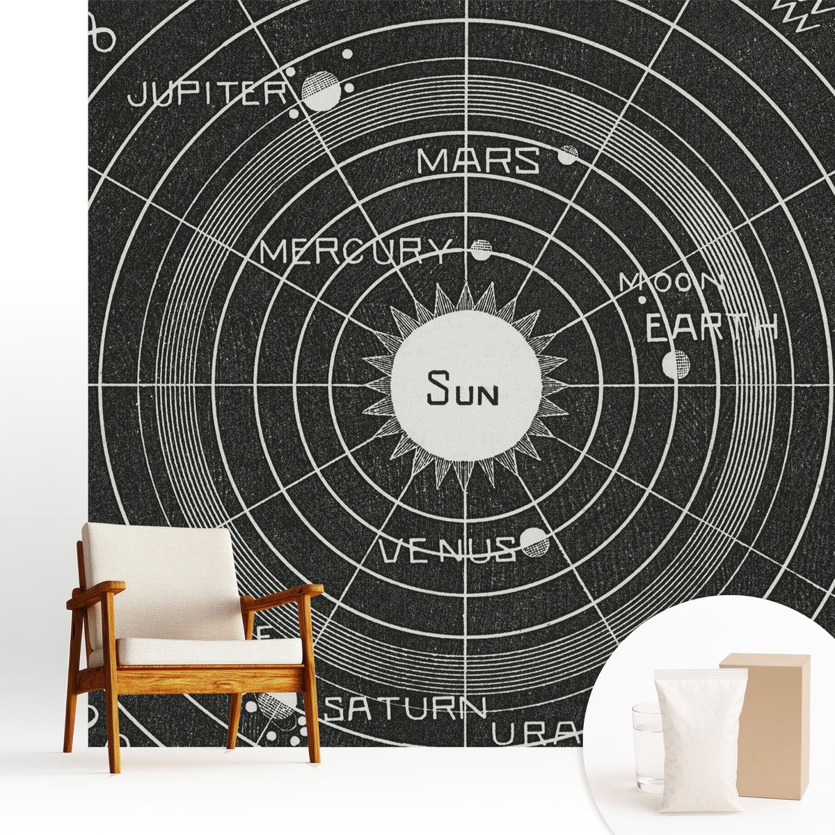 Wallfluent Fotobehang - Zwart Vliesbehang - 250x250 cm - Kosmisch Diagram Muurschildering - Slaapkamer behang Kosmos - Fotobehang Vlies - Slaapkamer behang