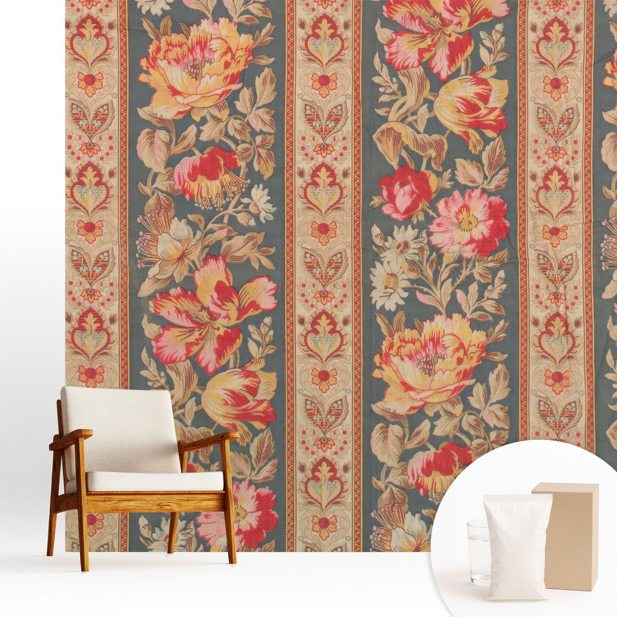 Wallfluent Fotobehang - Grijs Vliesbehang - 250x250 cm - Kleurrijke Bloemen Fotobehang Vlies - Woonkamer behang Texturen - Muurschildering - Woonkamer behang