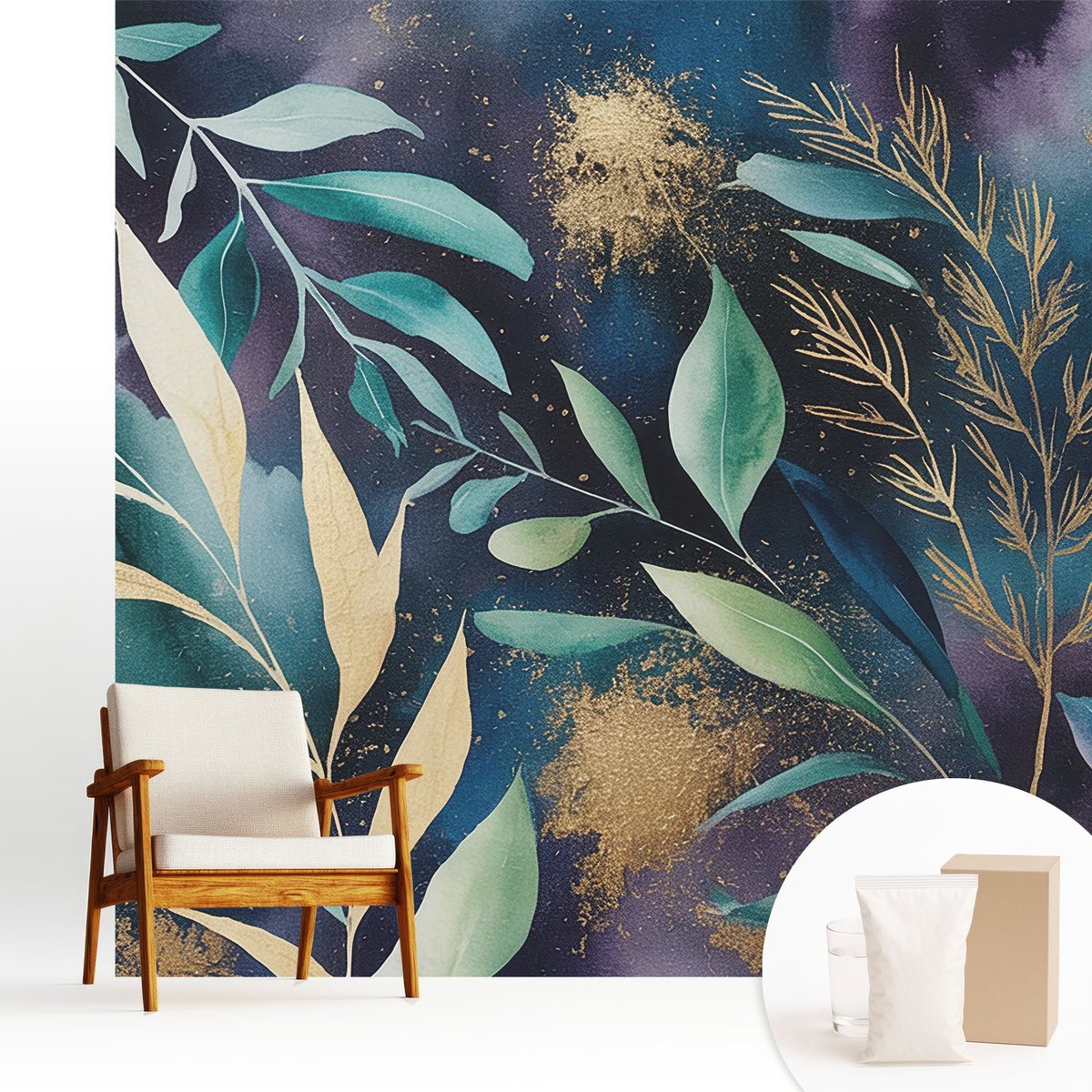Wallfluent Fotobehang - Marine Vliesbehang - 250x250 cm - Botanische Bladeren Fotobehang Vlies - Woonkamer behang Bloemen En Planten - Muurschildering - Woonkamer behang