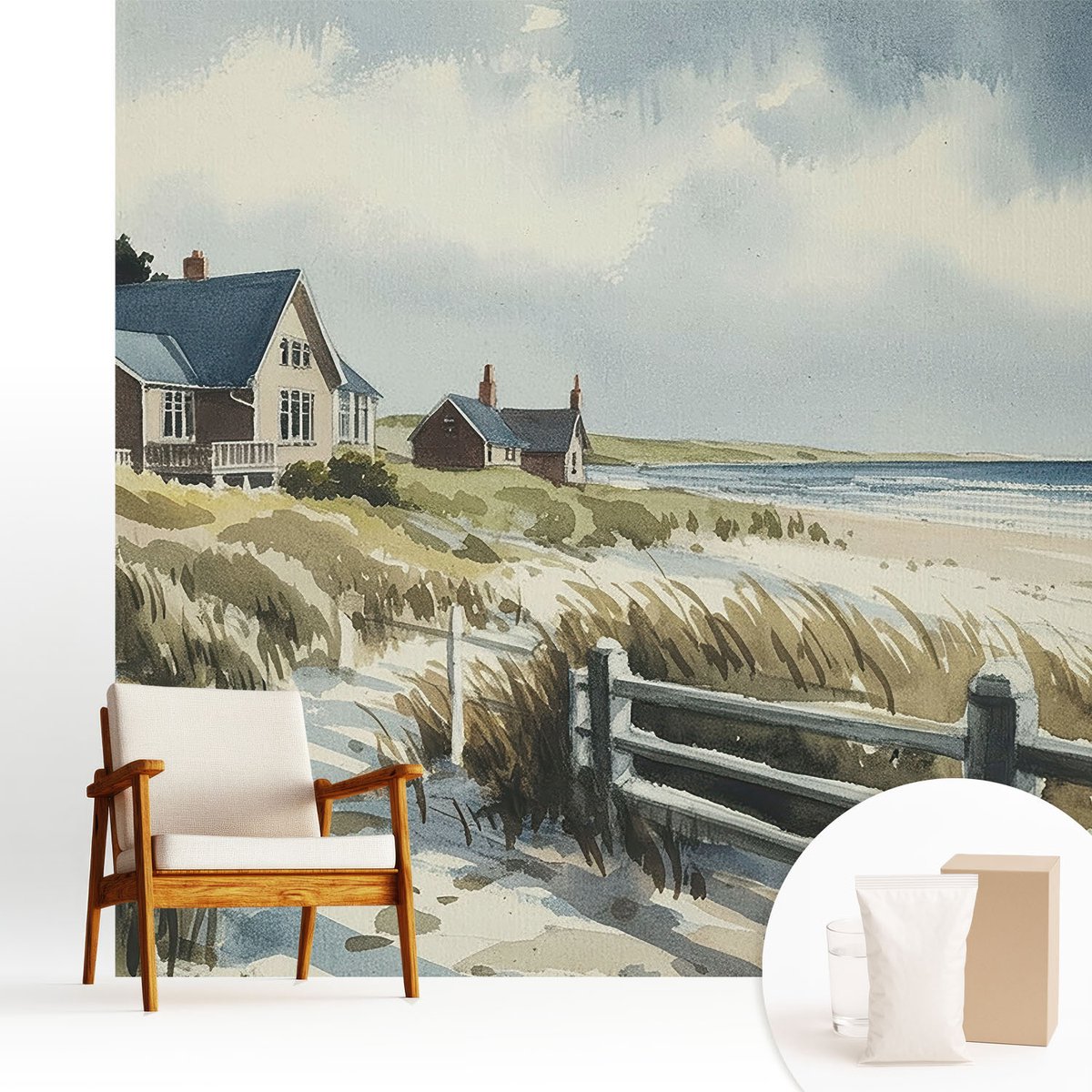 Wallfluent Fotobehang - Wit Vliesbehang - 250x250 cm - Strandduinen Muurschildering - Slaapkamer behang Landschappen - Fotobehang Vlies - Slaapkamer behang