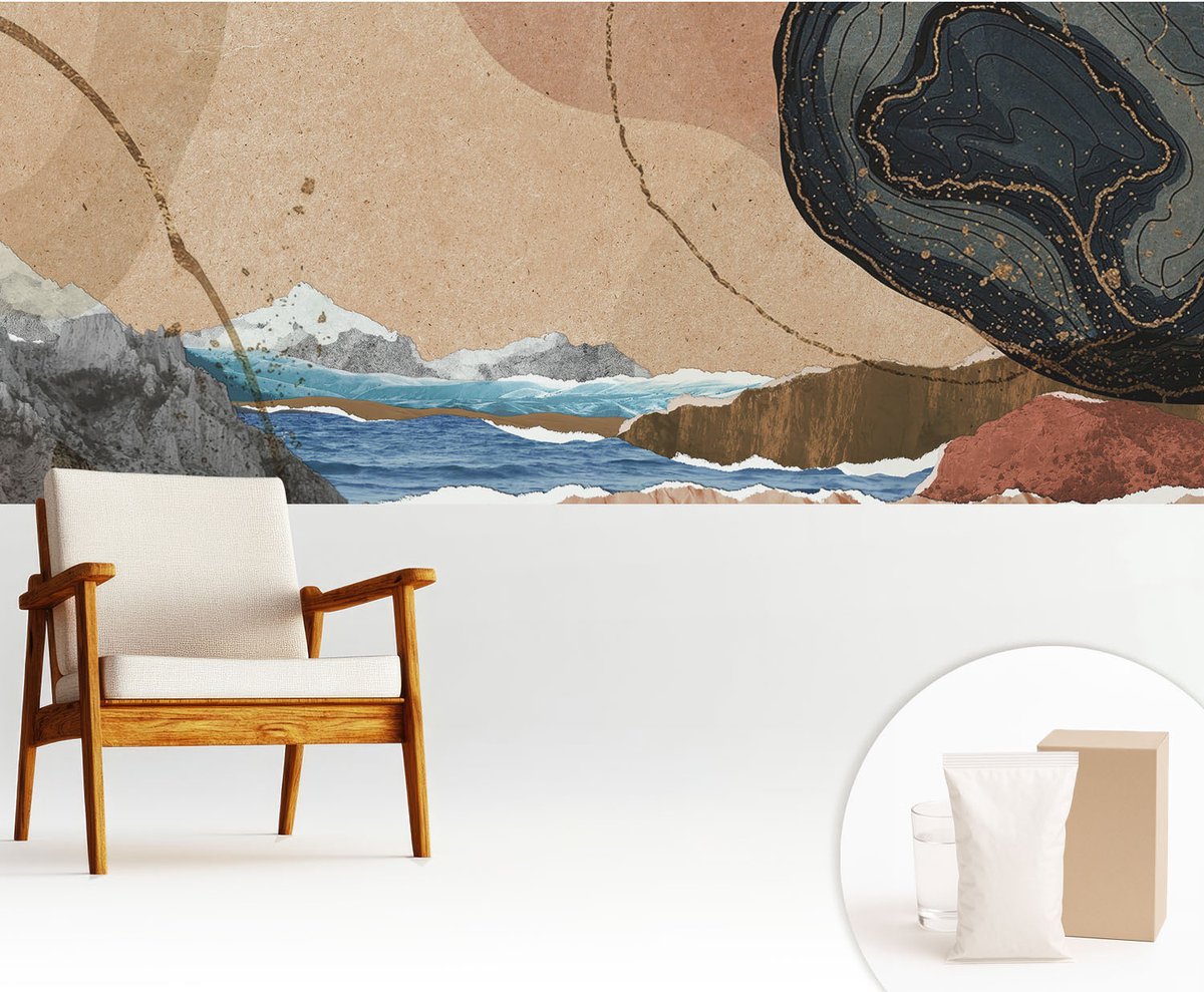 Wallfluent Fotobehang - Bruin Vliesbehang - 250x104 cm - Abstract Landschap Fotobehang Vlies - Woonkamer behang Deel - Muurschildering - Hal behang