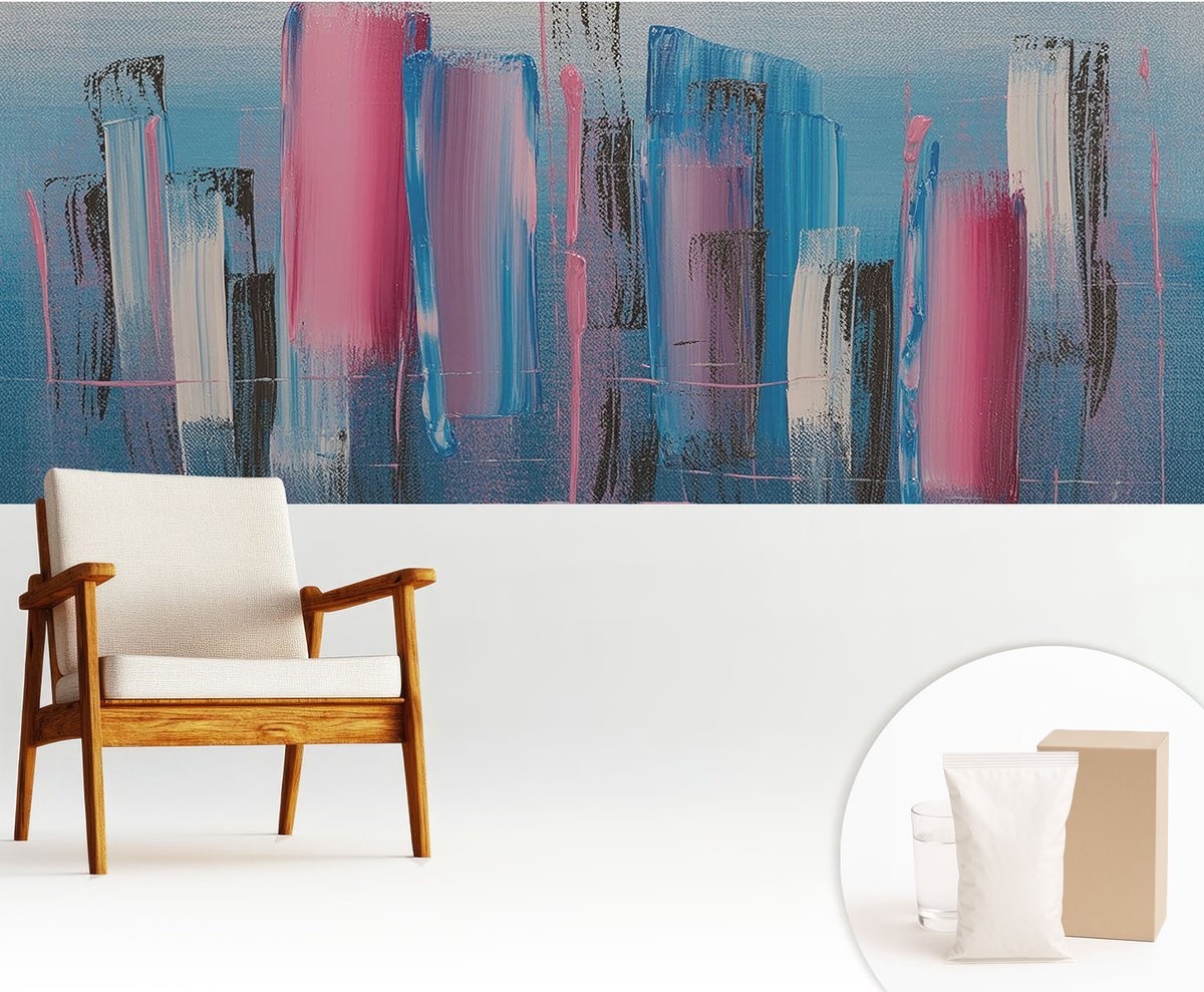 Wallfluent Fotobehang - Blauw Vliesbehang - 250x104 cm - Abstracte Strepen Fotobehang Vlies - Woonkamer behang Abstractie - Muurschildering - Woonkamer behang