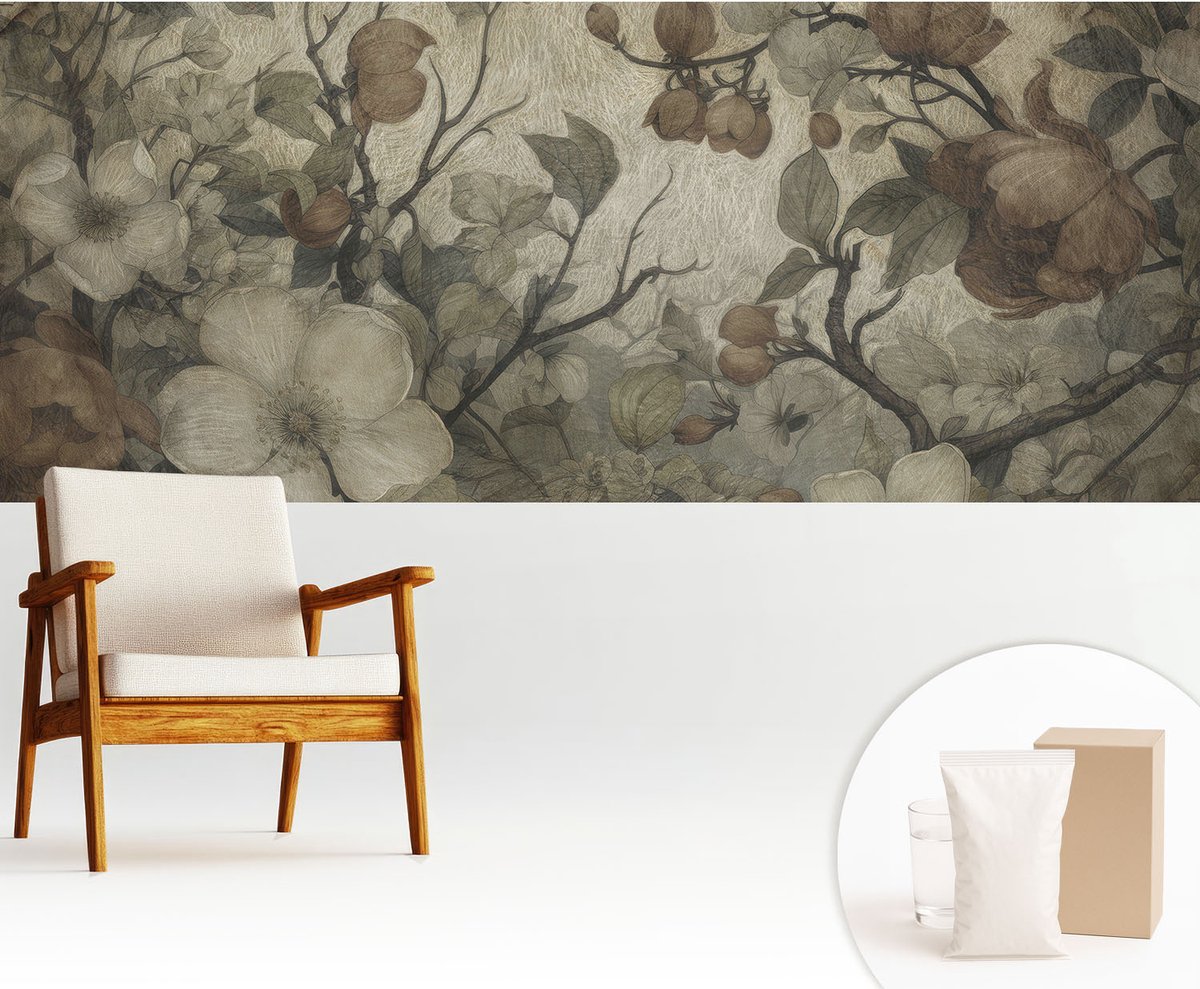 Wallfluent Fotobehang - Bruin Vliesbehang - 250x104 cm - Bloemenpracht Muurschildering - Gang behang Bloemen En Planten - Fotobehang Vlies - Slaapkamer behang