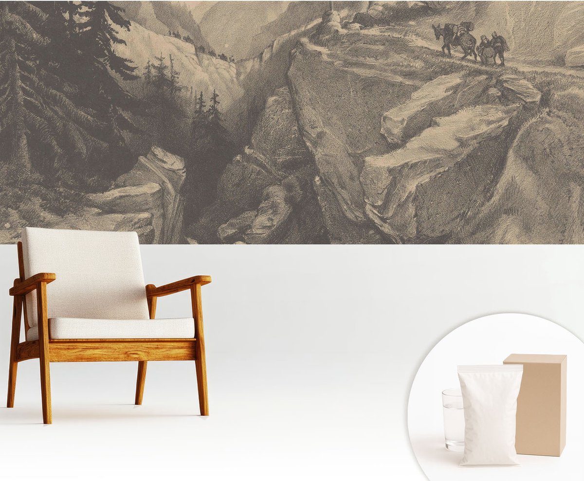 Wallfluent Fotobehang - Grijs Vliesbehang - 250x104 cm - Schilderachtige Bergen Fotobehang Vlies - Woonkamer behang Landschappen - Muurschildering - Hal behang