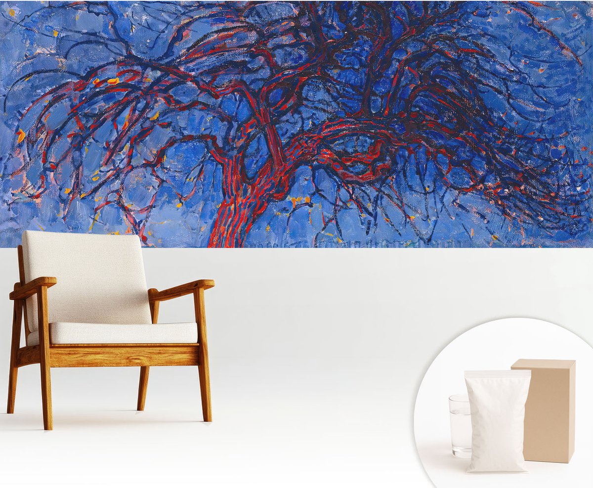 Wallfluent Fotobehang - Blauw Vliesbehang - 250x104 cm - Vlammenboom Muurschildering - Gang behang Deel - Fotobehang Vlies - Slaapkamer behang