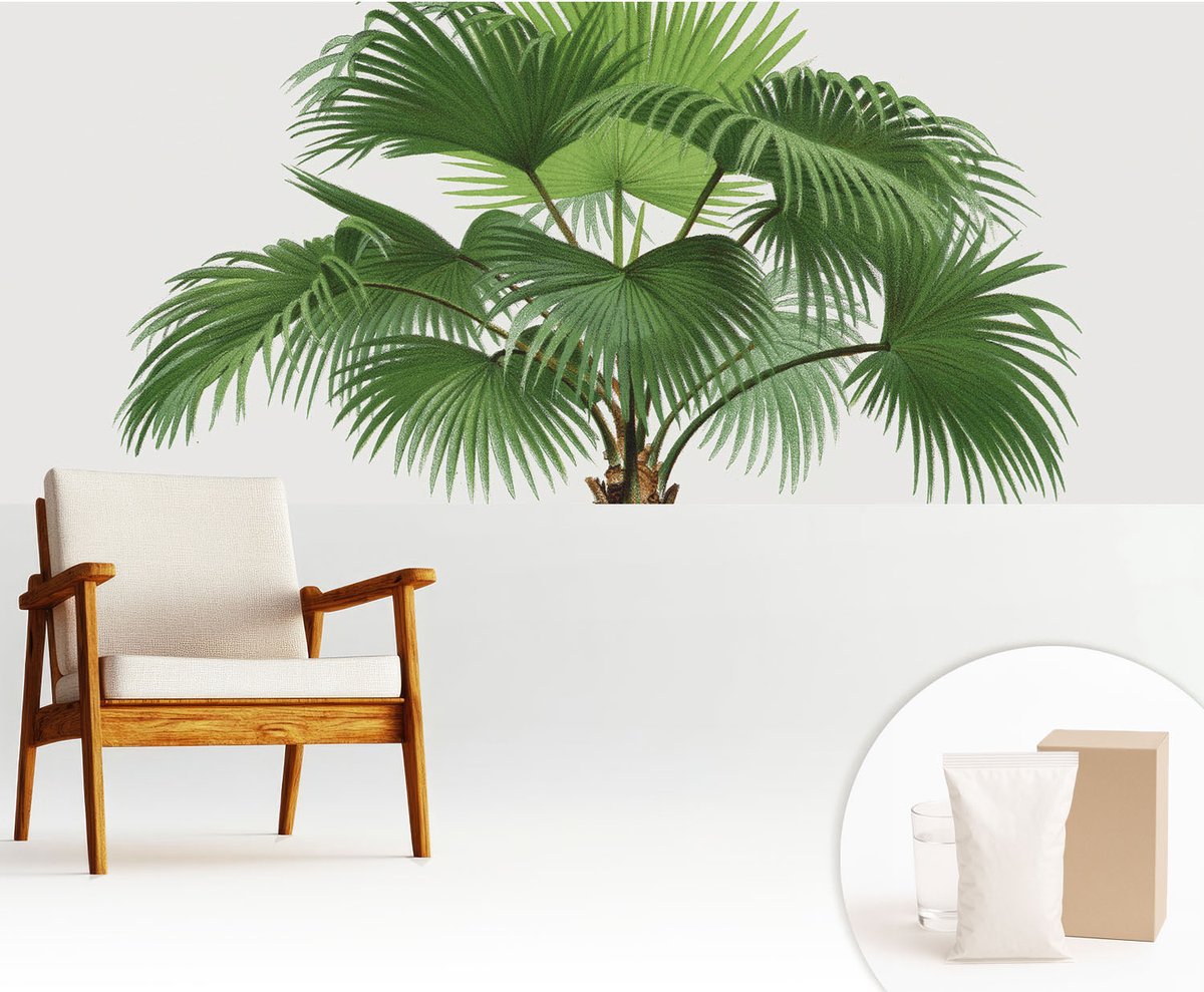 Wallfluent Fotobehang - Groente Vliesbehang - 250x104 cm - Exotische Palmboom Fotobehang Vlies - Woonkamer behang Bloemen En Planten - Muurschildering - Woonkamer behang