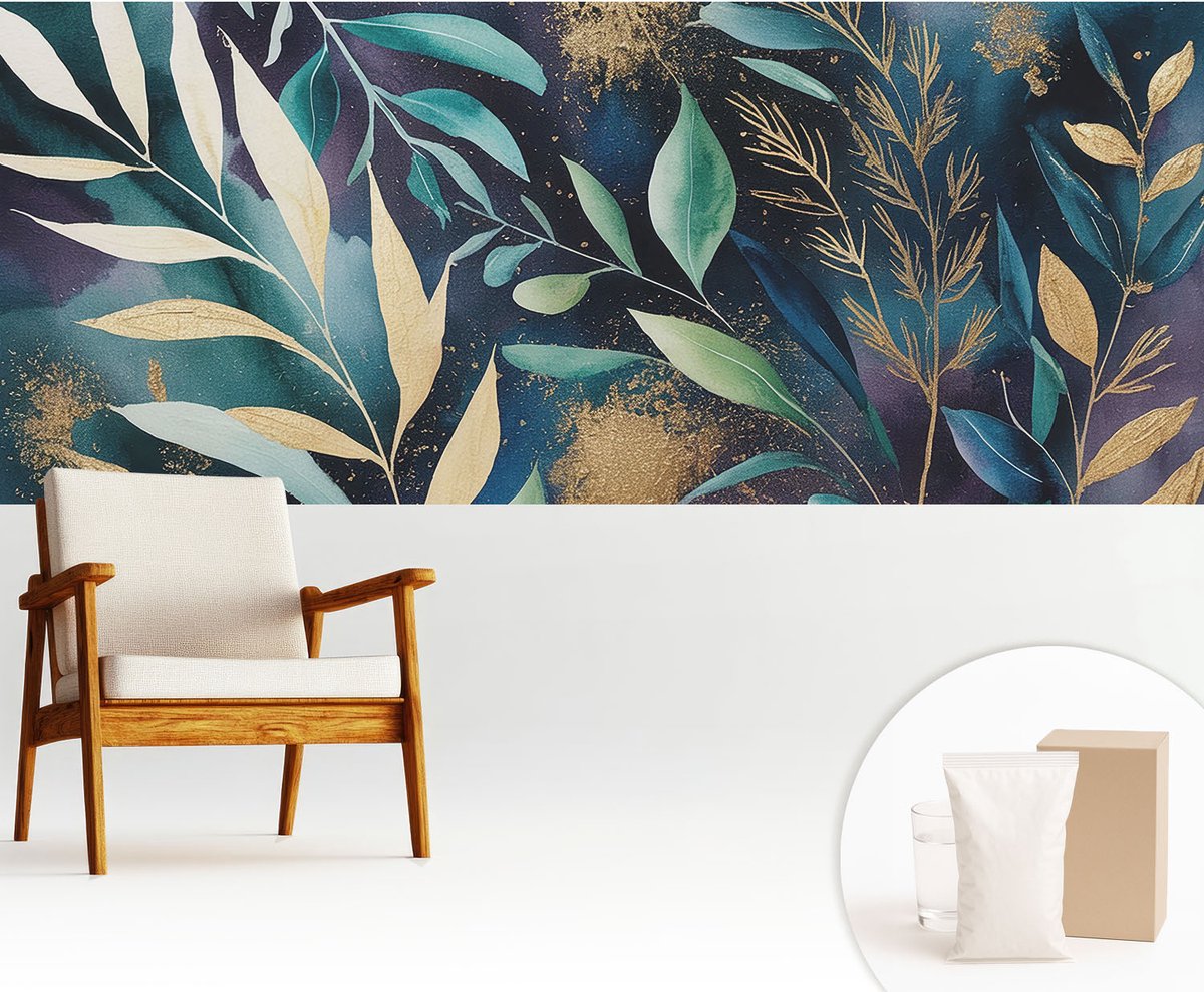 Wallfluent Fotobehang - Marine Vliesbehang - 250x104 cm - Botanische Bladeren Fotobehang Vlies - Woonkamer behang Bloemen En Planten - Muurschildering - Woonkamer behang