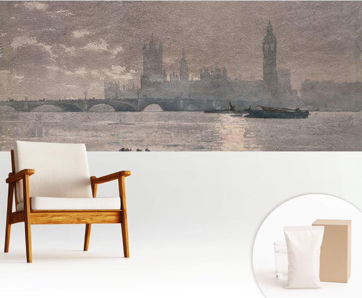 Wallfluent Fotobehang - Grijs Vliesbehang - 250x104 cm - Nachtpanorama Muurschildering - Gang behang Landschappen - Fotobehang Vlies - Slaapkamer behang