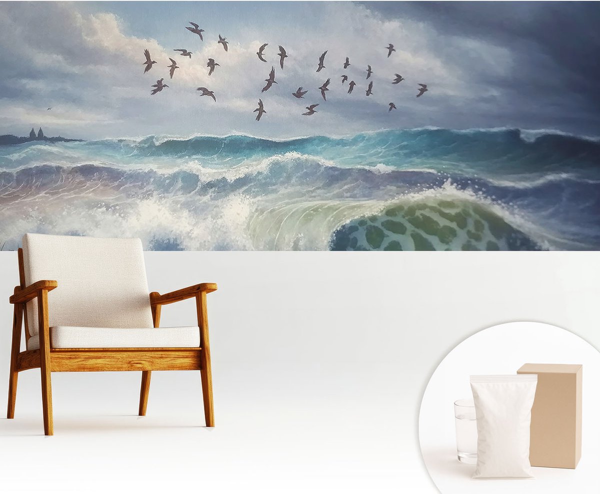 Wallfluent Fotobehang - Blauw Vliesbehang - 250x104 cm - Zeegolven Muurschildering - Gang behang Landschappen - Fotobehang Vlies - Slaapkamer behang