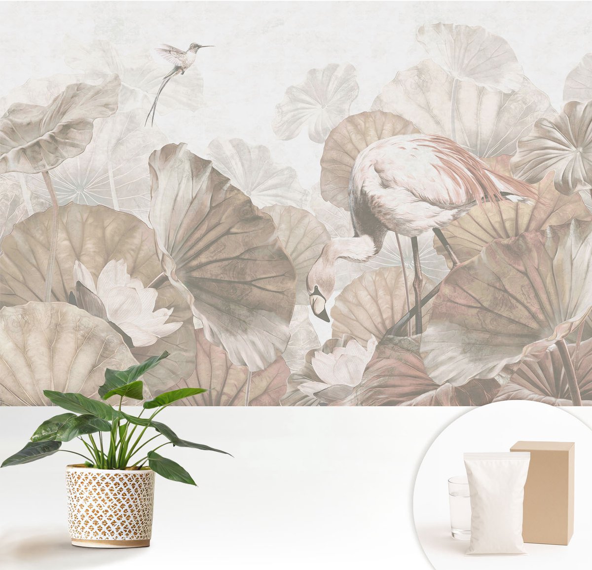 Wallfluent Fotobehang - Beige Vliesbehang - 152x104 cm - Elegante Natuur Fotobehang Vlies - Hal behang Landschappen - Muurschildering - Woonkamer behang