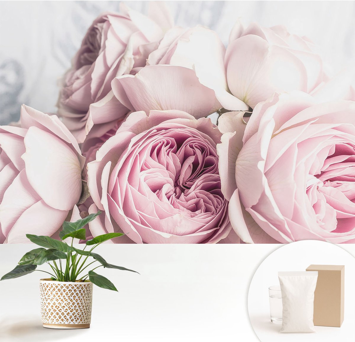 Wallfluent Fotobehang - Roze Vliesbehang - 152x104 cm - Roze Rozen Muurschildering - Slaapkamer behang Bloemen En Planten - Fotobehang Vlies - Gang behang