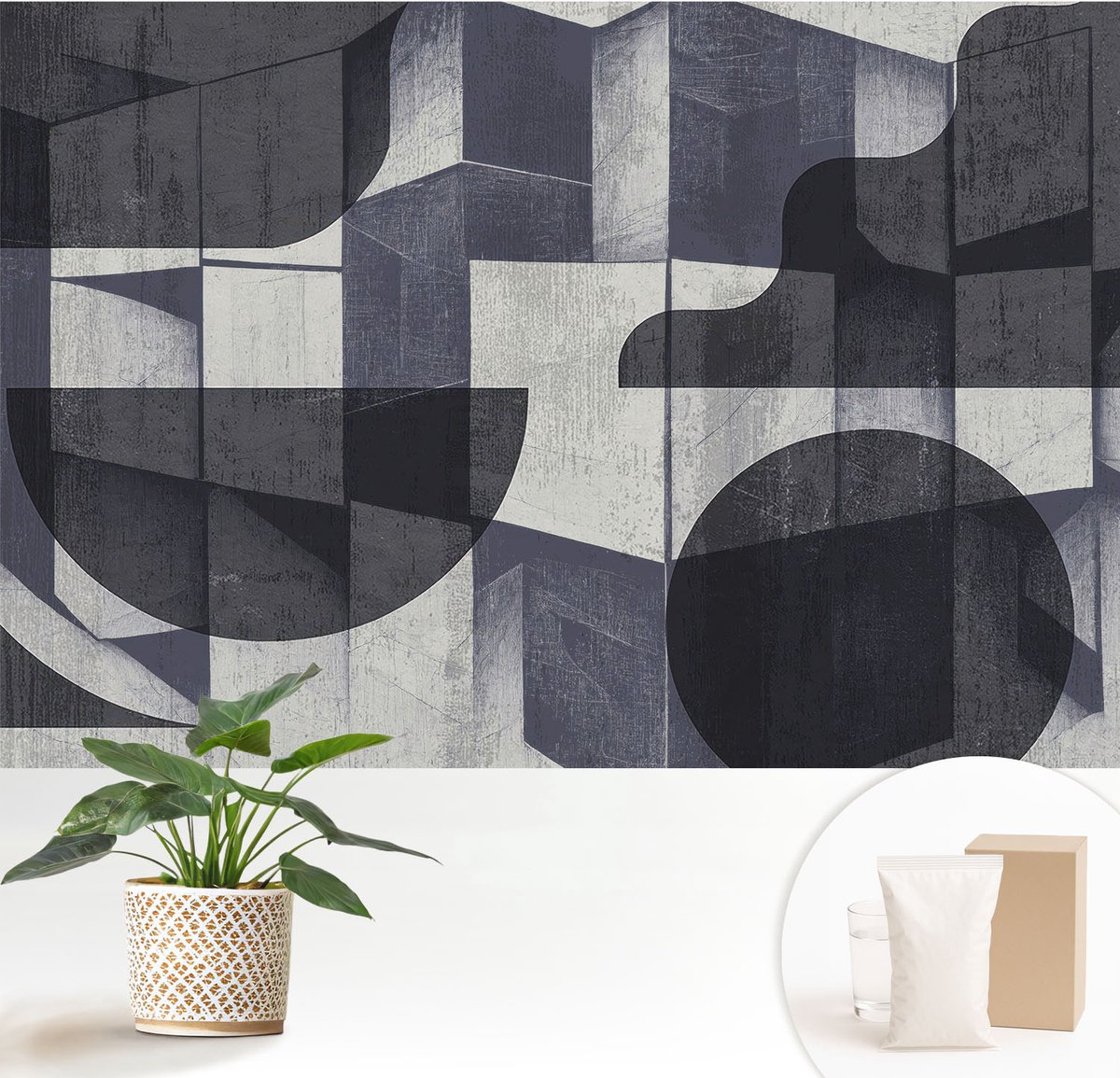 Wallfluent Fotobehang - Wit Vliesbehang - 152x104 cm - Geometrische Symmetrie Muurschildering - Slaapkamer behang Abstractie - Fotobehang Vlies - Slaapkamer behang