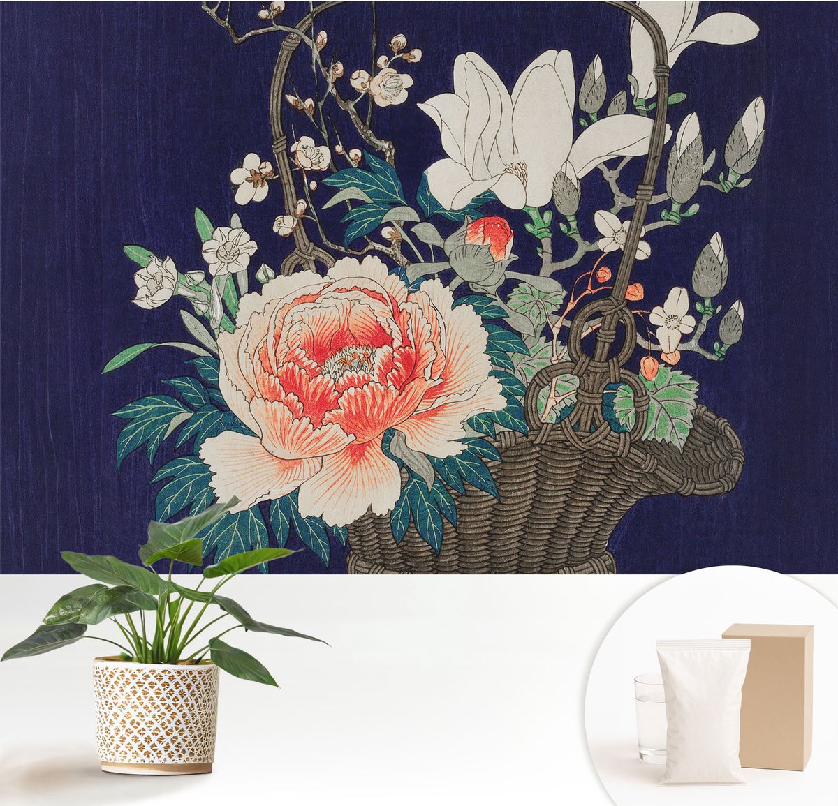 Wallfluent Fotobehang - Marine Vliesbehang - 152x104 cm - Bloemenmand Muurschildering - Gang behang Bloemen En Planten - Fotobehang Vlies - Slaapkamer behang