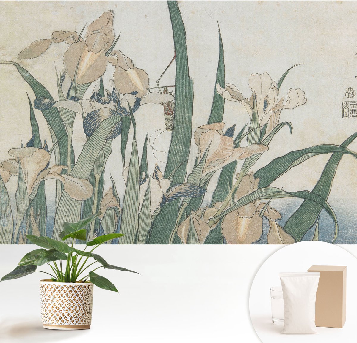 Wallfluent Fotobehang - Wit Vliesbehang - 152x104 cm - Delicate Irissen Fotobehang Vlies - Woonkamer behang Bloemen En Planten - Muurschildering - Hal behang