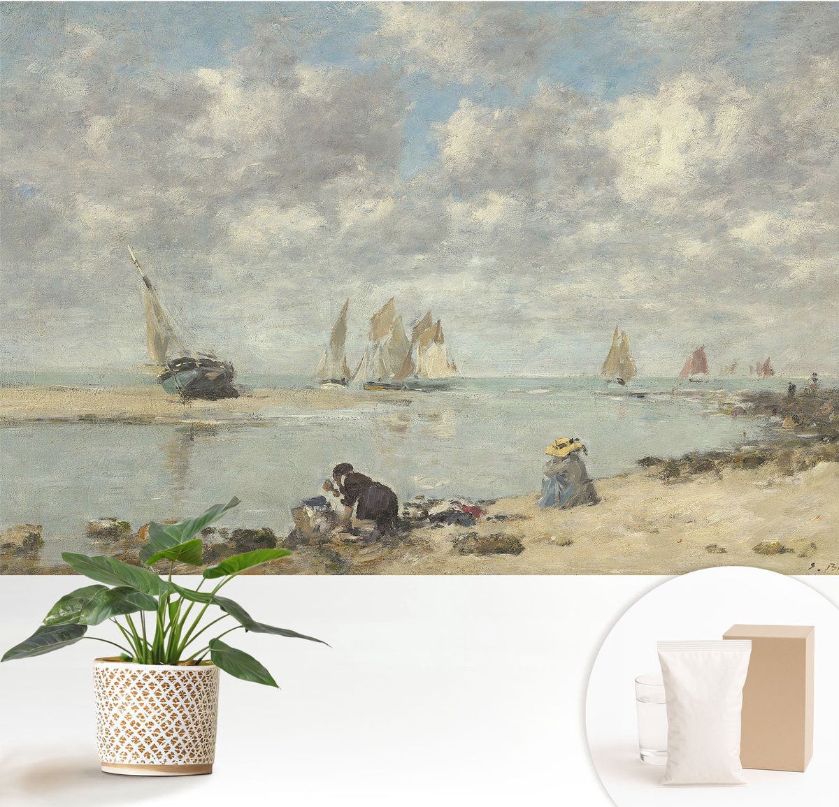 Wallfluent Fotobehang - Grijs Vliesbehang - 152x104 cm - Zeegezichten Fotobehang Vlies - Woonkamer behang Landschappen - Muurschildering - Hal behang