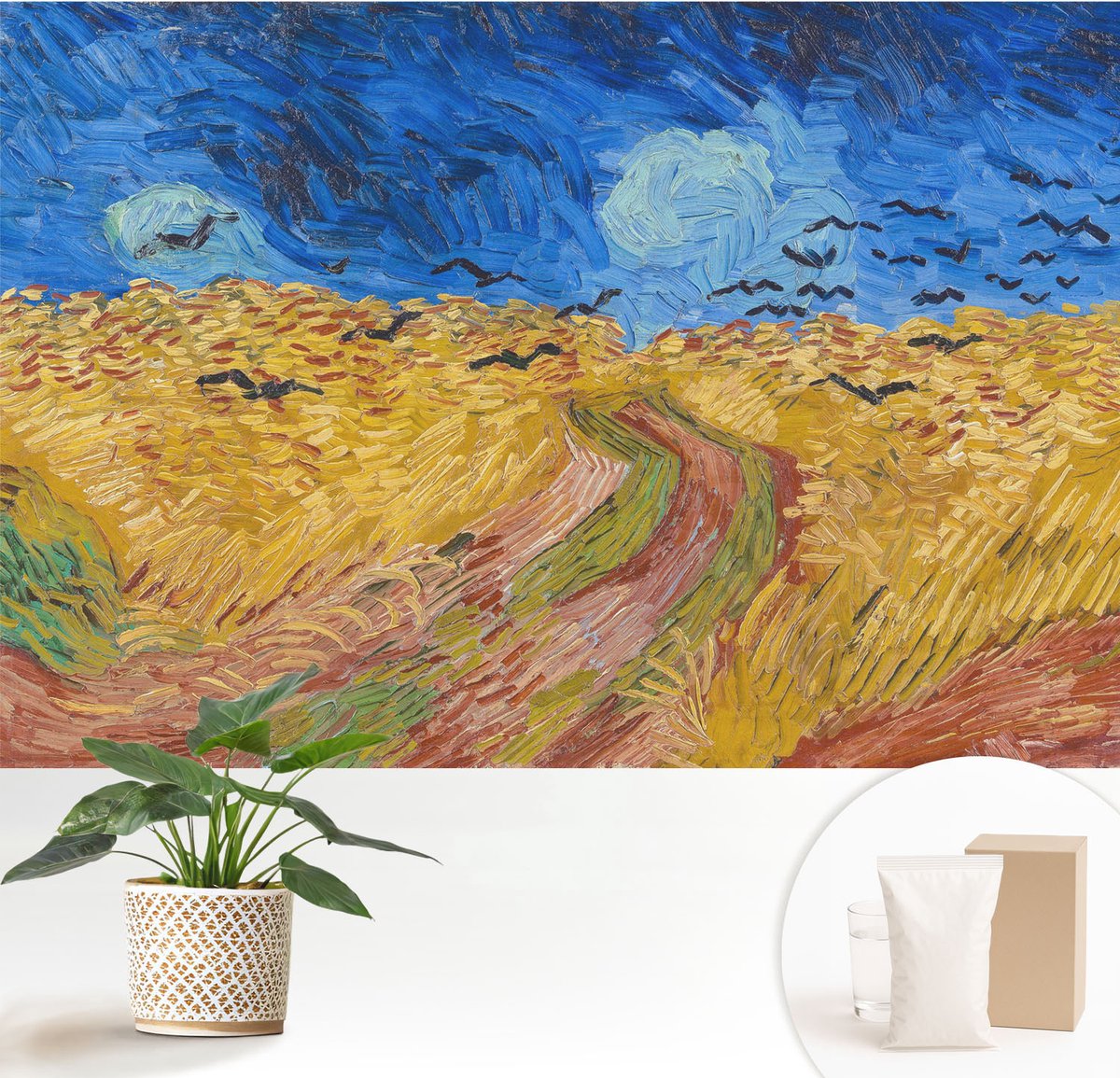 Wallfluent Fotobehang - Blauw Vliesbehang - 152x104 cm - Veldlandschap Muurschildering - Gang behang Landschappen - Fotobehang Vlies - Slaapkamer behang