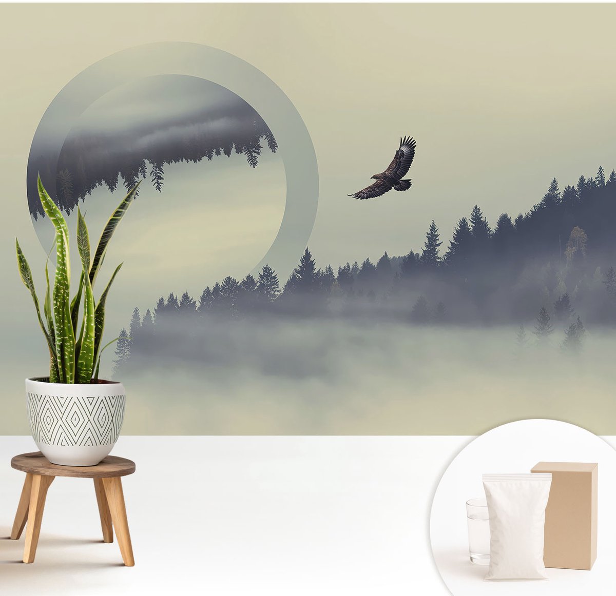 Wallfluent Fotobehang - Grijs Vliesbehang - 208x146 cm - Boslandschap Fotobehang Vlies - Hal behang Landschappen - Muurschildering - Hal behang