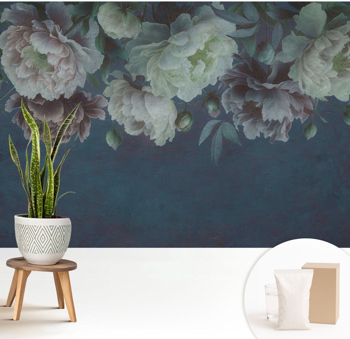 Wallfluent Fotobehang - Marine Vliesbehang - 208x146 cm - Bloemige Elegantie Fotobehang Vlies - Hal behang Bloemen En Planten - Muurschildering - Hal behang