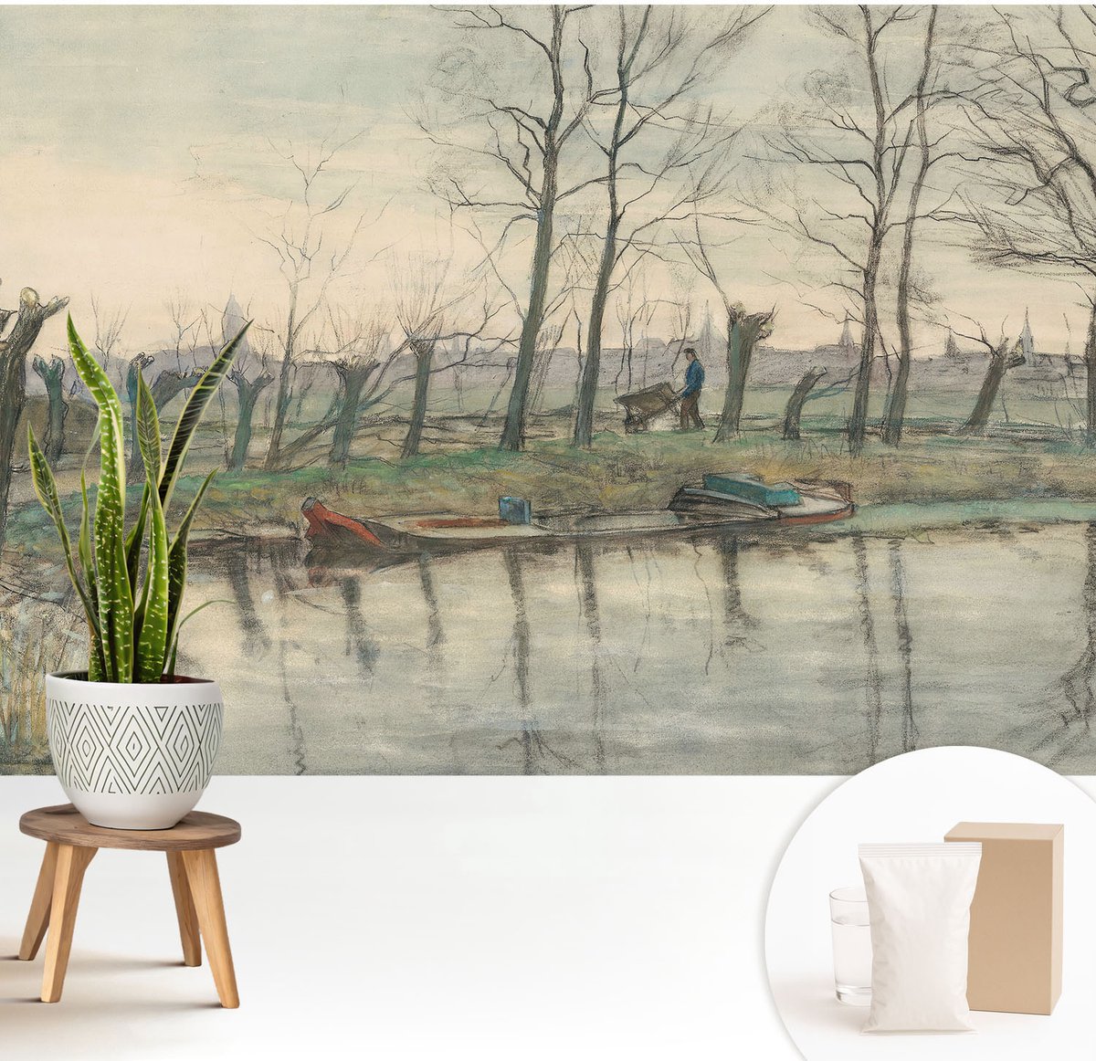 Wallfluent Fotobehang - Grijs Vliesbehang - 208x146 cm - Winterlandschap Muurschildering - Gang behang Landschappen - Fotobehang Vlies - Gang behang