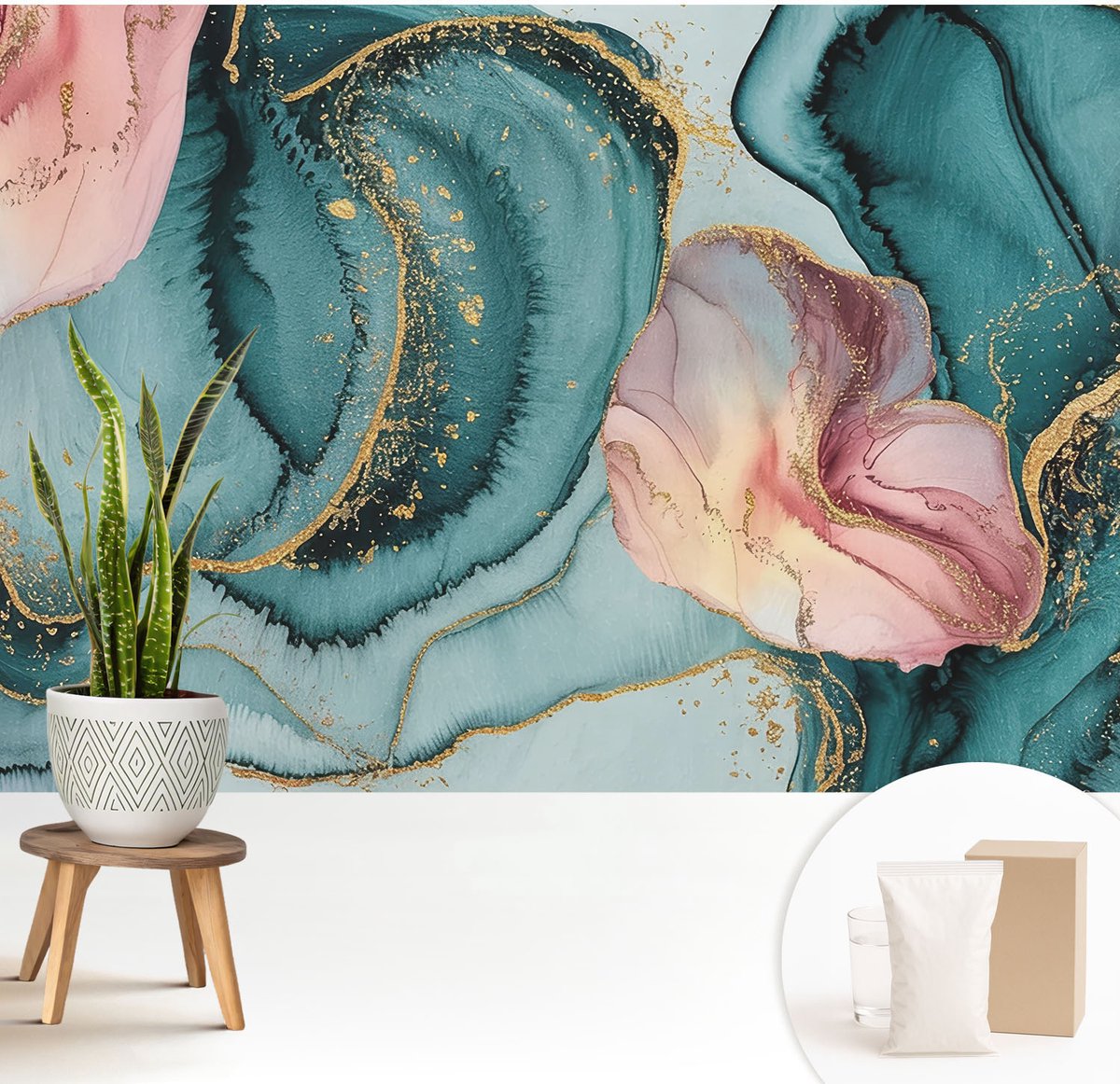 Wallfluent Fotobehang - Blauw Vliesbehang - 208x146 cm - Artistieke Golven Muurschildering - Gang behang Abstractie - Fotobehang Vlies - Slaapkamer behang