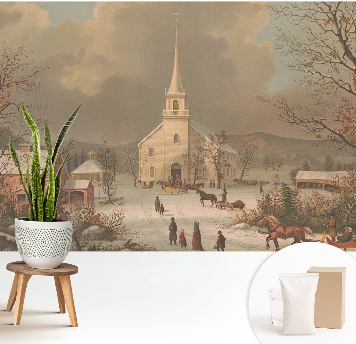 Wallfluent Fotobehang - Bruin Vliesbehang - 208x146 cm - Winterlandschap Fotobehang Vlies - Hal behang Landschappen - Muurschildering - Hal behang