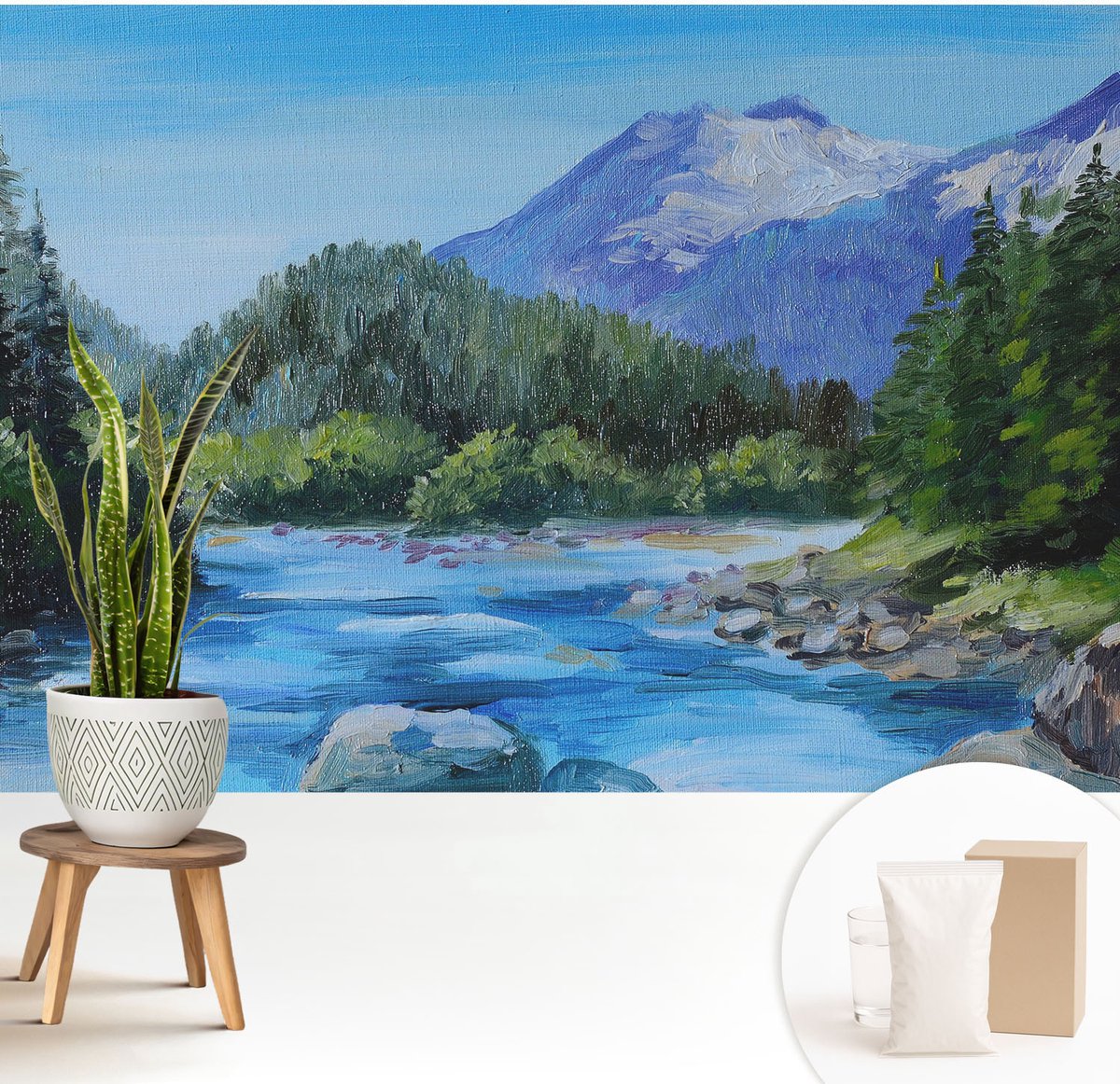 Wallfluent Fotobehang - Blauw Vliesbehang - 208x146 cm - Berglandschap Fotobehang Vlies - Woonkamer behang Landschappen - Muurschildering - Hal behang