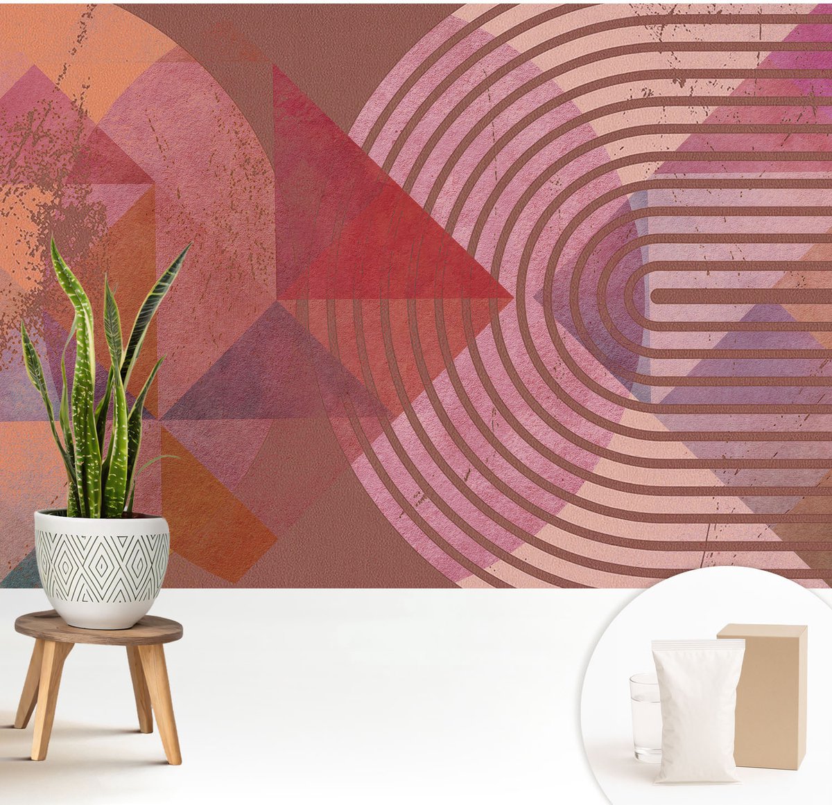Wallfluent Fotobehang - Bruin Vliesbehang - 208x146 cm - Abstracte Vormen Muurschildering - Gang behang Abstractie - Fotobehang Vlies - Gang behang