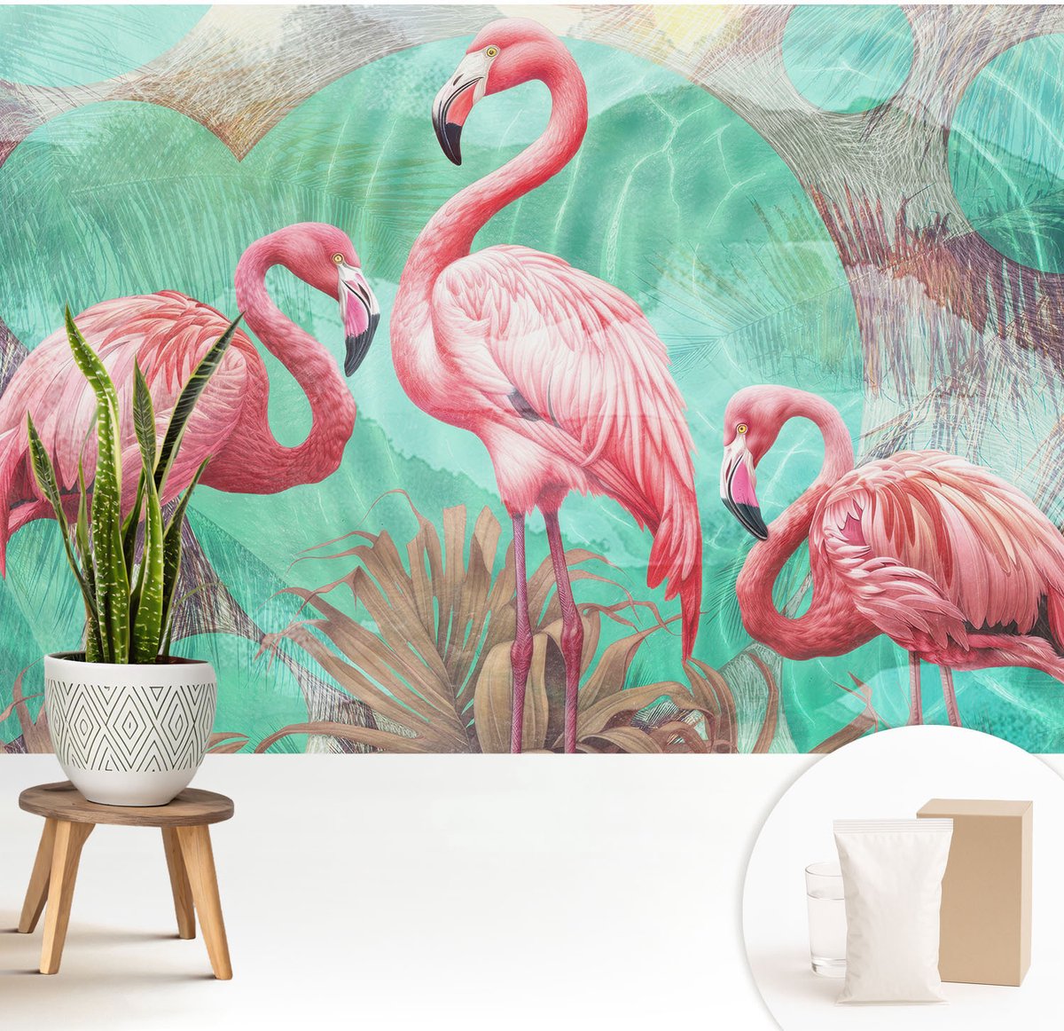 Wallfluent Fotobehang - Roze Vliesbehang - 208x146 cm - Exotische Vogels Fotobehang Vlies - Woonkamer behang Dieren - Muurschildering - Woonkamer behang
