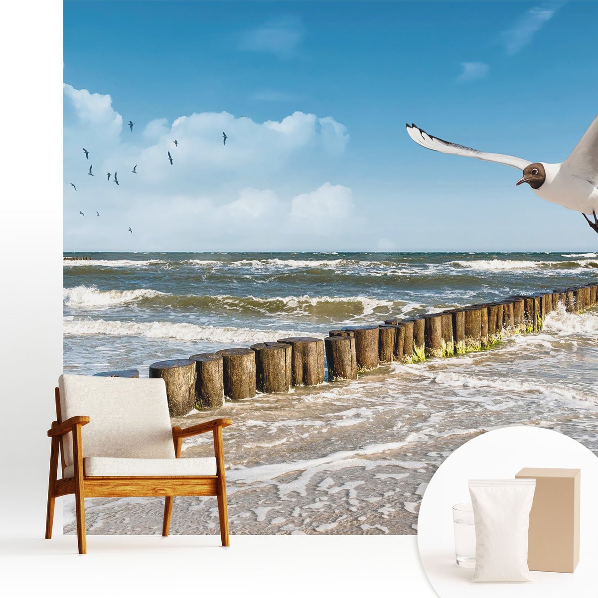 Wallfluent Fotobehang - Blauw Vliesbehang - 250x250 cm - Kustlandschap Fotobehang Vlies - Woonkamer behang Landschappen - Muurschildering - Woonkamer behang