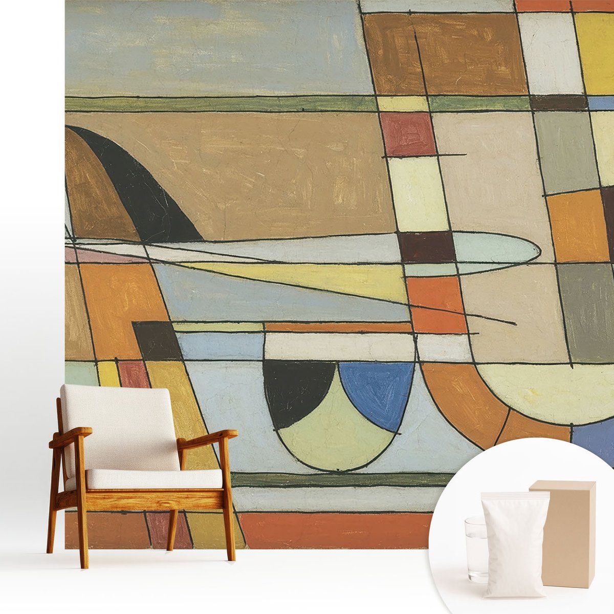 Wallfluent Fotobehang - Geel Vliesbehang - 250x250 cm - Geometrische Harmonie Muurschildering - Gang behang Deel - Fotobehang Vlies - Slaapkamer behang