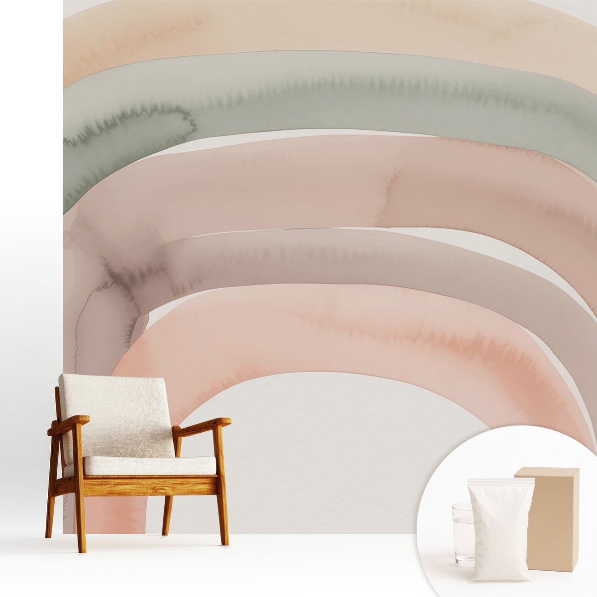 Wallfluent Fotobehang - Beige Vliesbehang - 250x250 cm - Regenboogbogen Muurschildering - Gang behang Abstractie - Fotobehang Vlies - Slaapkamer behang