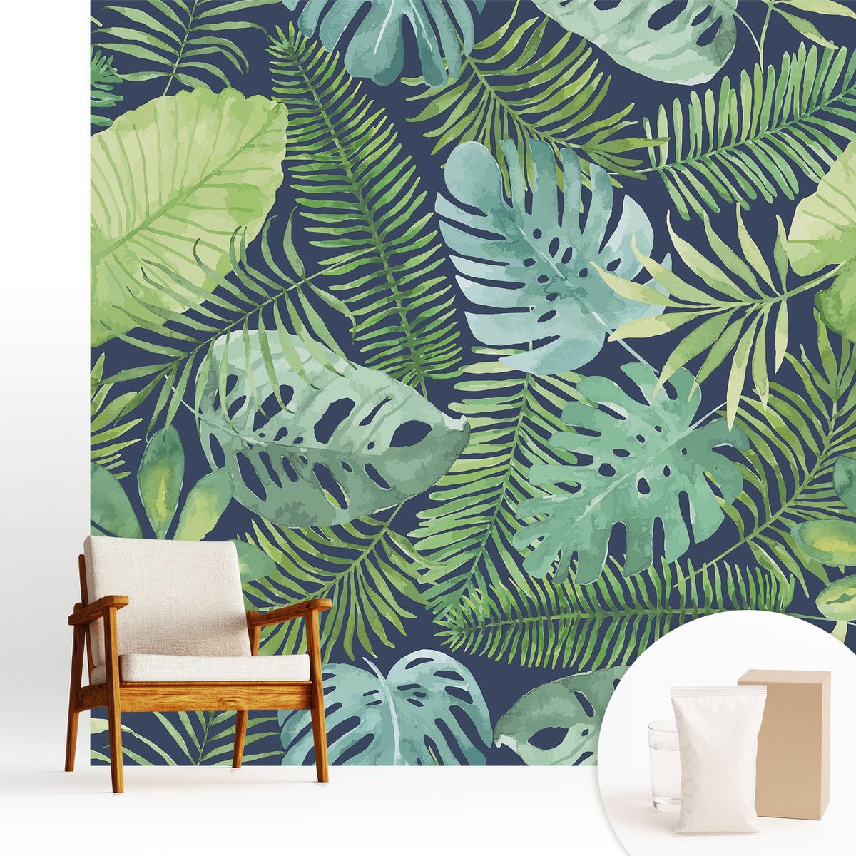 Wallfluent Fotobehang - Groente Vliesbehang - 250x250 cm - Tropische Bladeren Fotobehang Vlies - Hal behang Bloemen En Planten - Muurschildering - Woonkamer behang