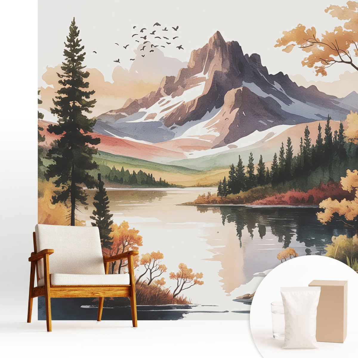 Wallfluent Fotobehang - Bruin Vliesbehang - 250x250 cm - Bergherfst Fotobehang Vlies - Woonkamer behang Landschappen - Muurschildering - Hal behang