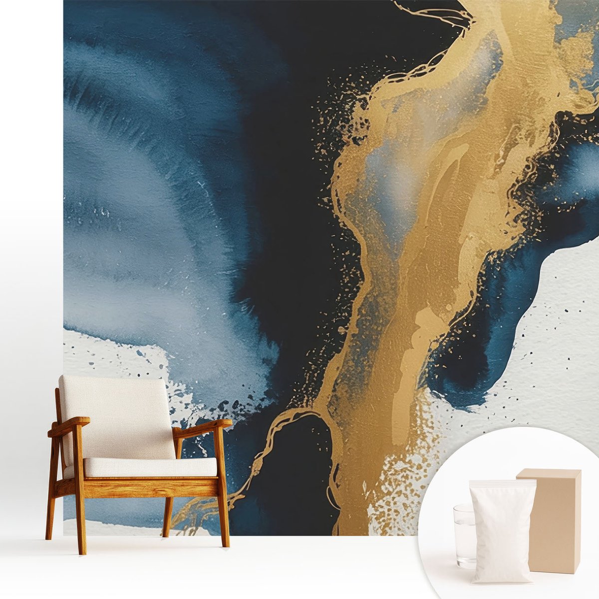 Wallfluent Fotobehang - Blauw Vliesbehang - 250x250 cm - Kleurrijke Abstractie Fotobehang Vlies - Hal behang Abstractie - Muurschildering - Hal behang