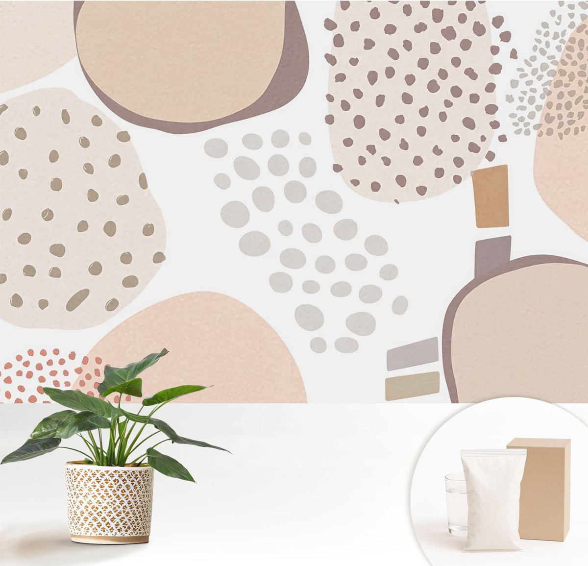 Wallfluent Fotobehang - Beige Vliesbehang - 152x104 cm - Subtiele Stippen Fotobehang Vlies - Woonkamer behang Abstractie - Muurschildering - Woonkamer behang