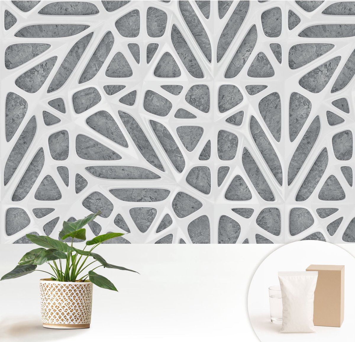 Wallfluent Fotobehang - Wit Vliesbehang - 152x104 cm - Geometrisch Netwerk Fotobehang Vlies - Woonkamer behang Texturen - Muurschildering - Woonkamer behang