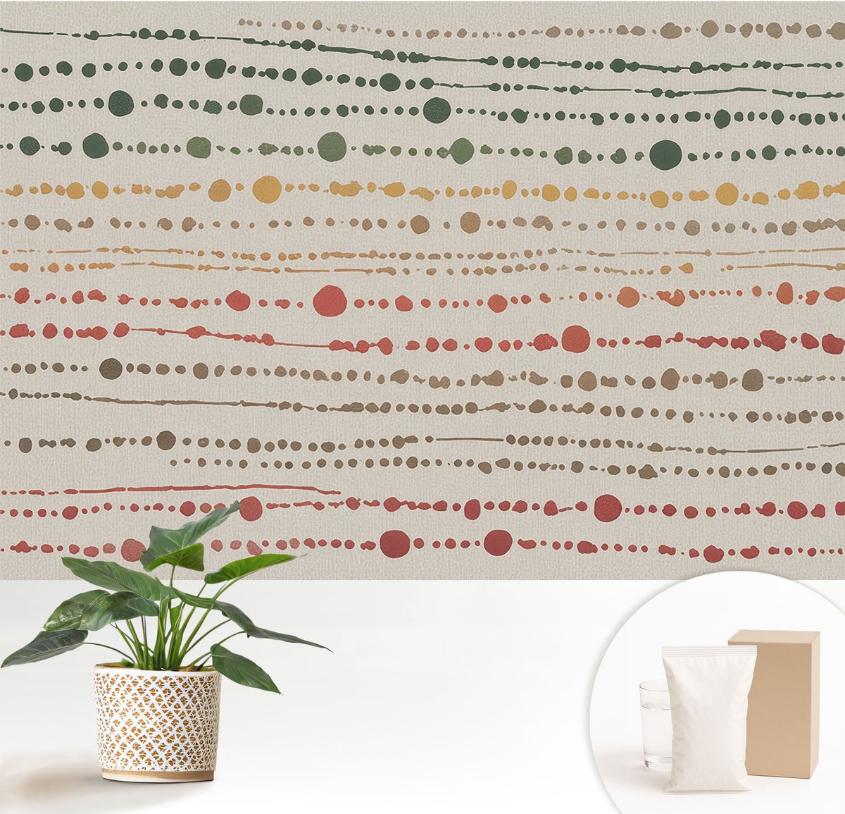 Wallfluent Fotobehang - Groente Vliesbehang - 152x104 cm - Kleurrijke Stippen Muurschildering - Gang behang Abstractie - Fotobehang Vlies - Slaapkamer behang