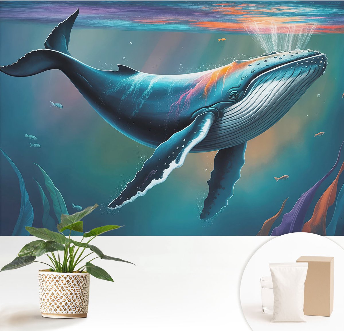 Wallfluent Fotobehang - Blauw Vliesbehang - 152x104 cm - Zeereus Fotobehang Vlies - Hal behang Dieren - Muurschildering - Hal behang