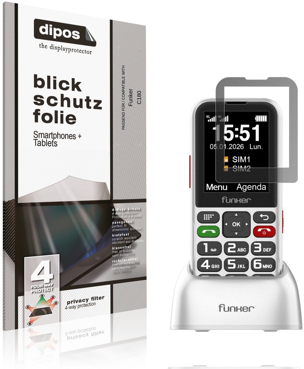 dipos – Matte Privacy Screenprotector geschikt voor Funker C180 | Anti-Spy Beschermfolie
