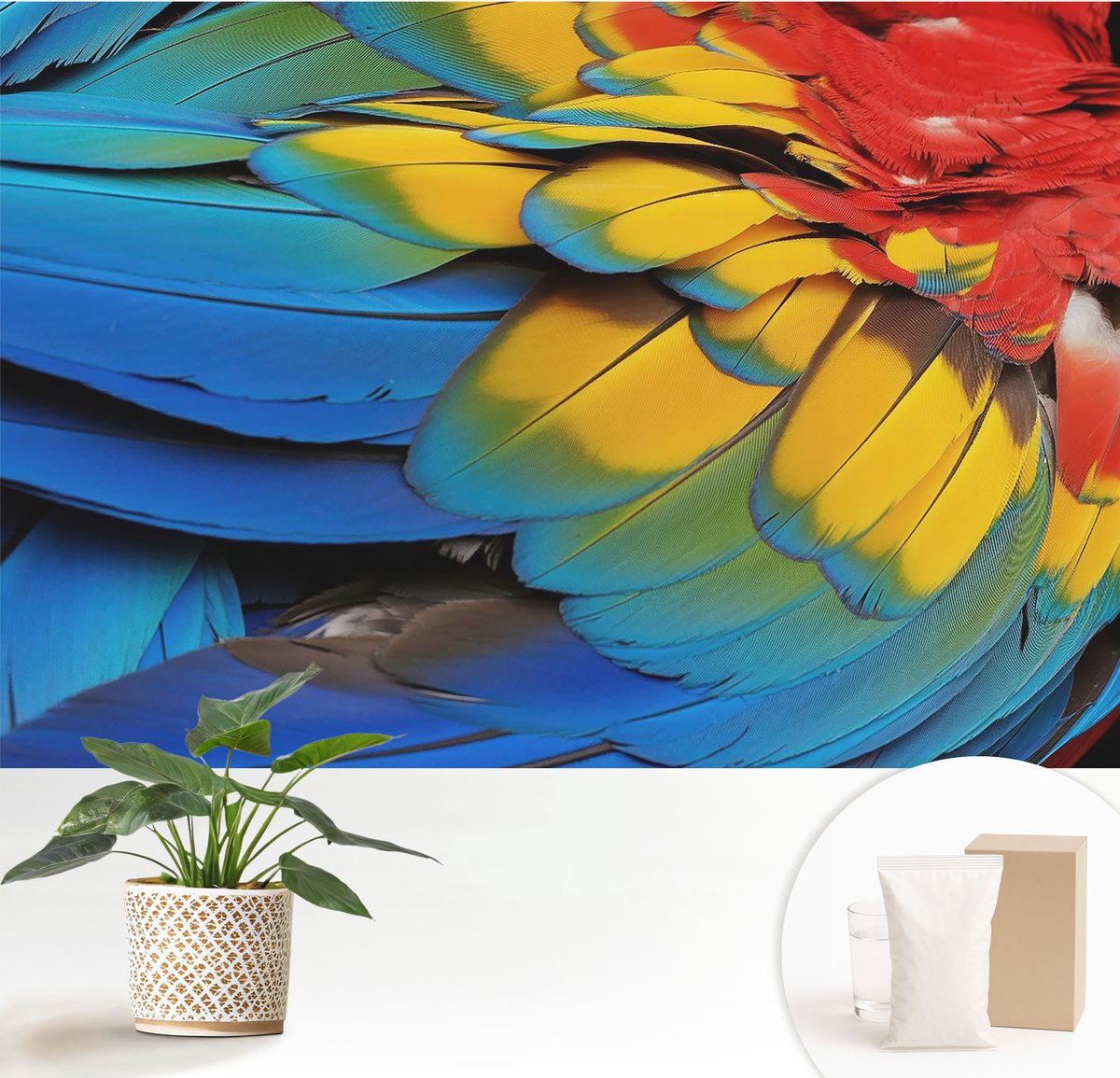 Wallfluent Fotobehang - Blauw Vliesbehang - 152x104 cm - Regenboogveren Muurschildering - Gang behang Dieren - Fotobehang Vlies - Slaapkamer behang
